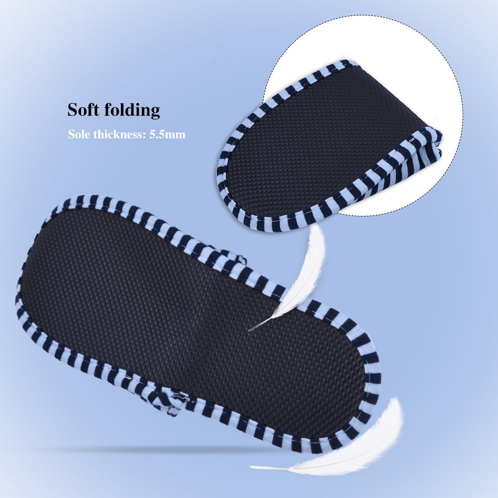 Foldable Travel Slippers for Indoor & Bedroom Use - Soft Cotton Anti-Slip House Shoes for Men & Women | Comfortable SPA, Hotel & Guest Slippers | Portable & Reusable Home Footwear (Blue Stripes) - Perfect for Travel, Lounging & Home Relaxation