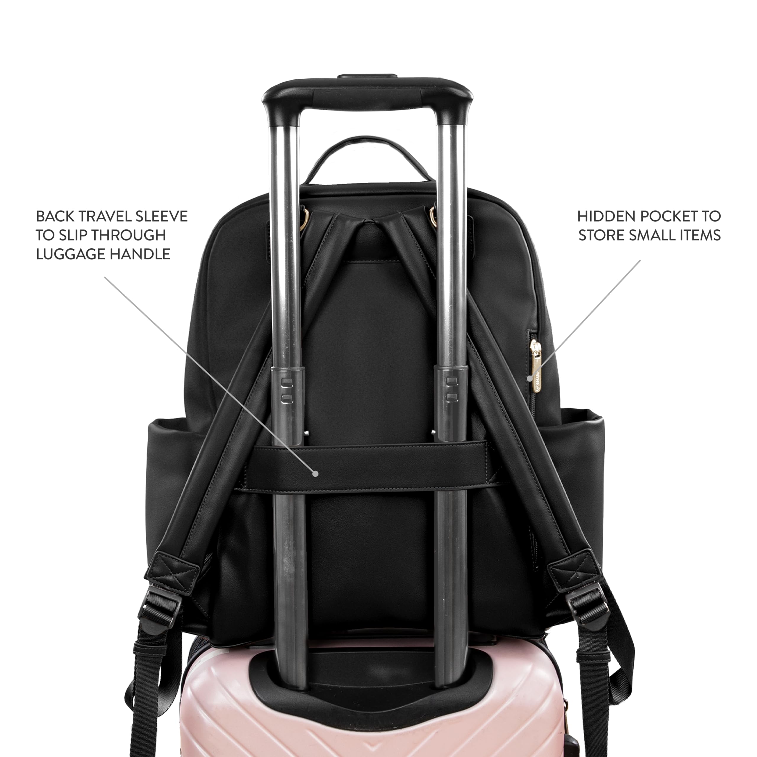 **Vegan Leather Diaper Backpack for Baby - TWELVElittle Peek A Boo Backpack with Stroller Clips, Wipes Pouch & Changing Pad (Black, One Size) - Perfect for Travel, Daycare & On-the-Go Parents**