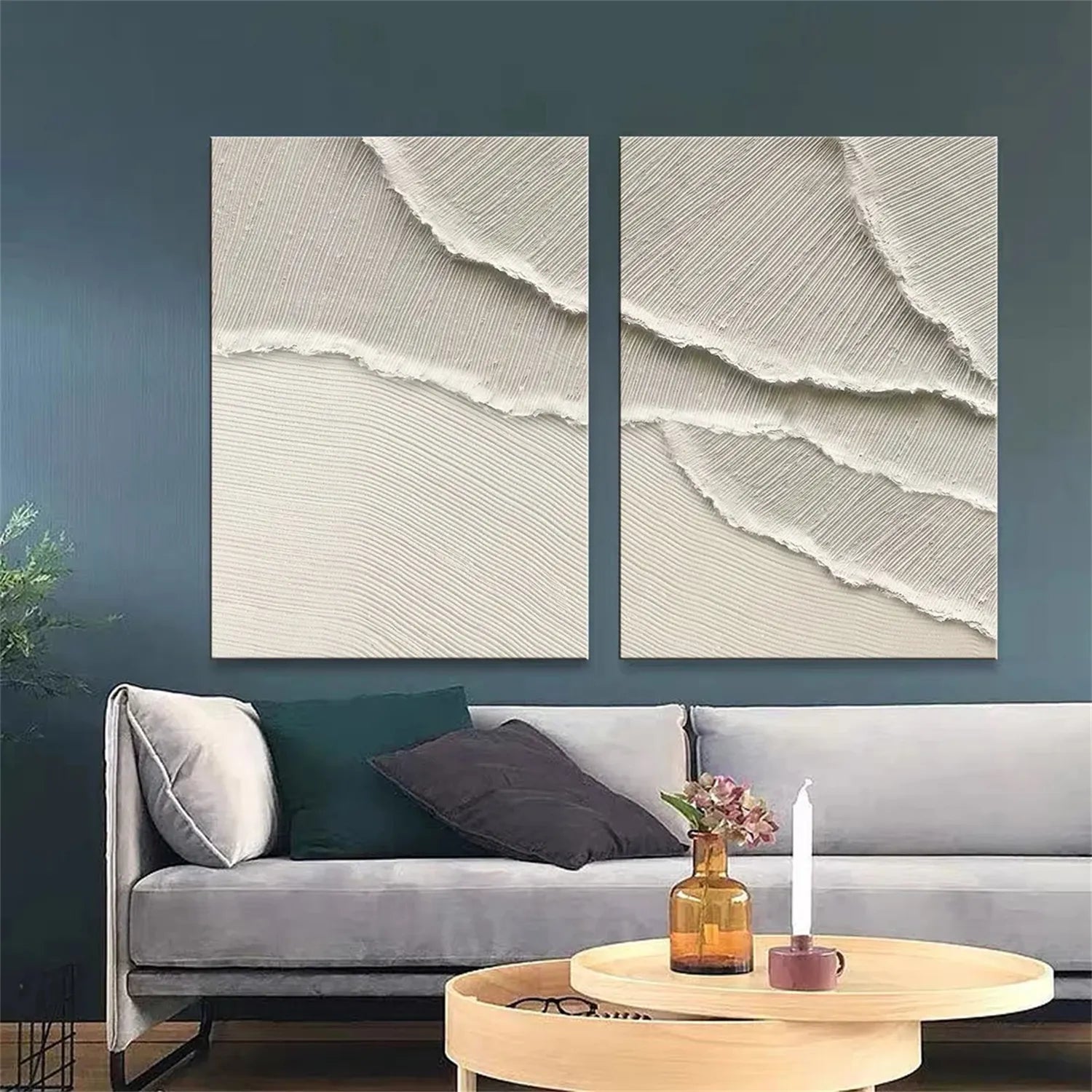 White Minimalist Textured Painting Canvas Set of 2 - Modern Abstract Wall Art for Living Room & Bedroom Decor #MM292