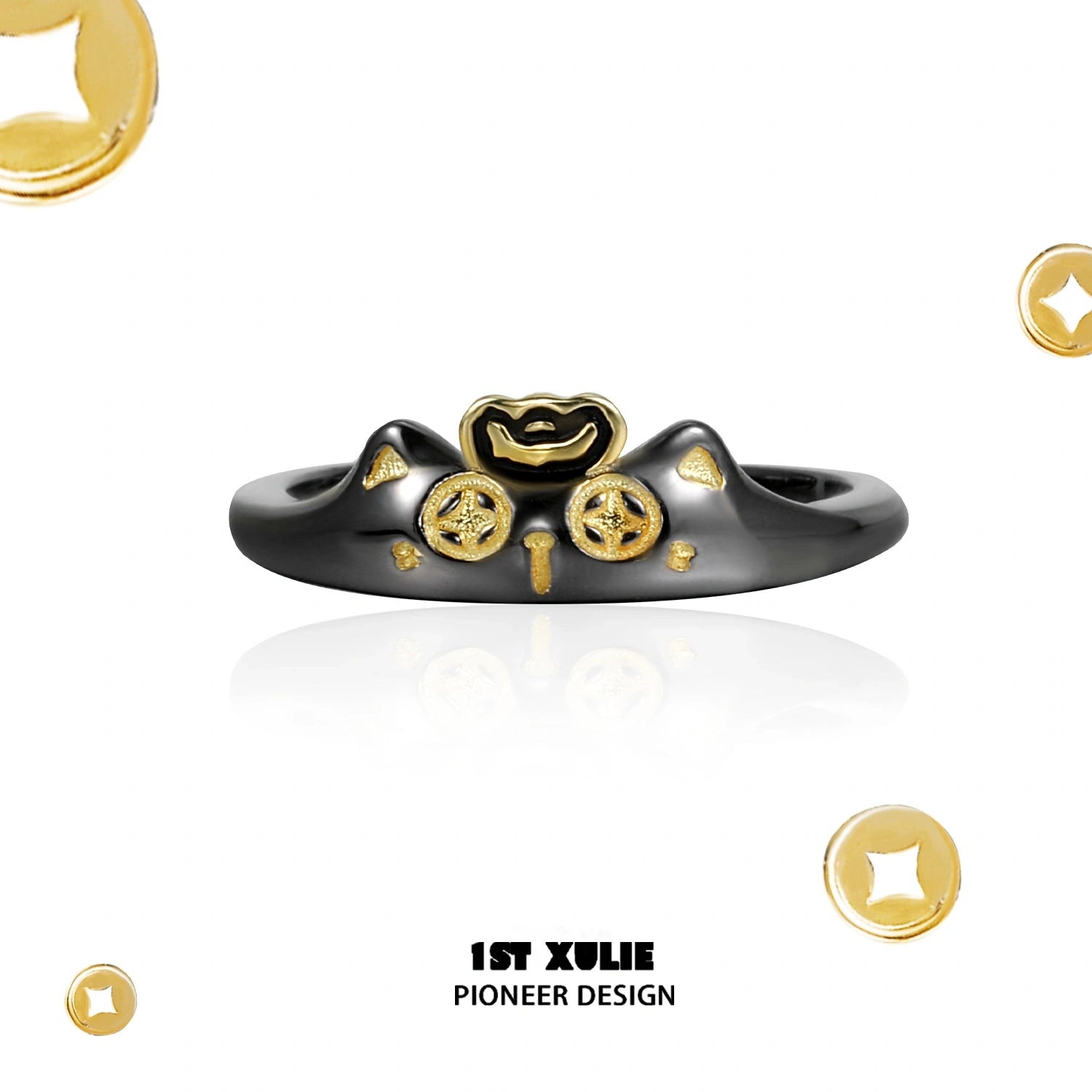 Lucky Cat S925 Sterling Silver 18K Gold Plated Open End Ring - Elegant Adjustable Cat Jewelry for Women - Perfect Gift for Cat Lovers, Fashion Accessories & Daily Wear