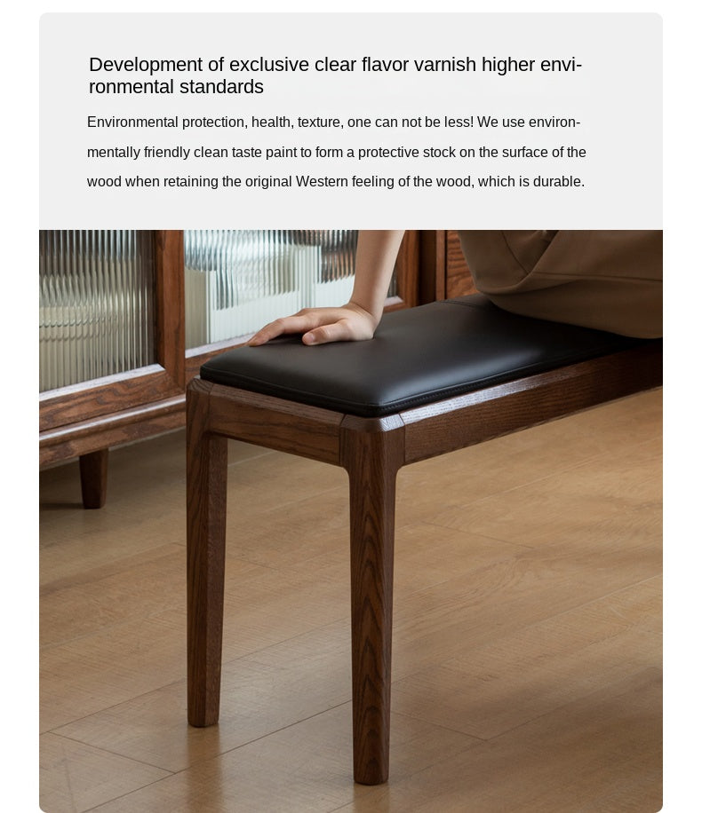 Solid Oak & Black Walnut Nordic Style Long Bench - Modern Wooden Sofa for Living Room, Bedroom, Entryway & Dining Area