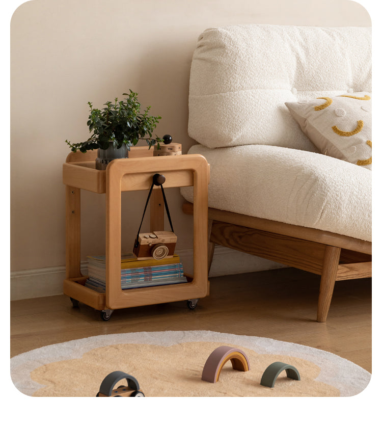 Solid Wood Beech & Rubber Kids Under Desk Mobile Storage Rack - Modern Organizer for Toys, Books & School Supplies in Bedroom or Playroom