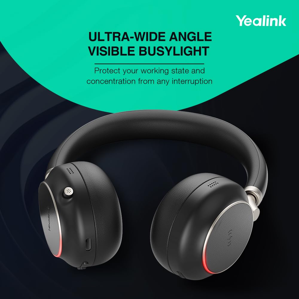 Yealink BH76 Wireless Bluetooth Headset with Active Noise Cancelling (ANC) - 35H Talk Time, 5X Microphone, Teams Certified for Office, Remote Work, Call Center & Home Business - Compatible with Computer & Mobile Devices via USB-A