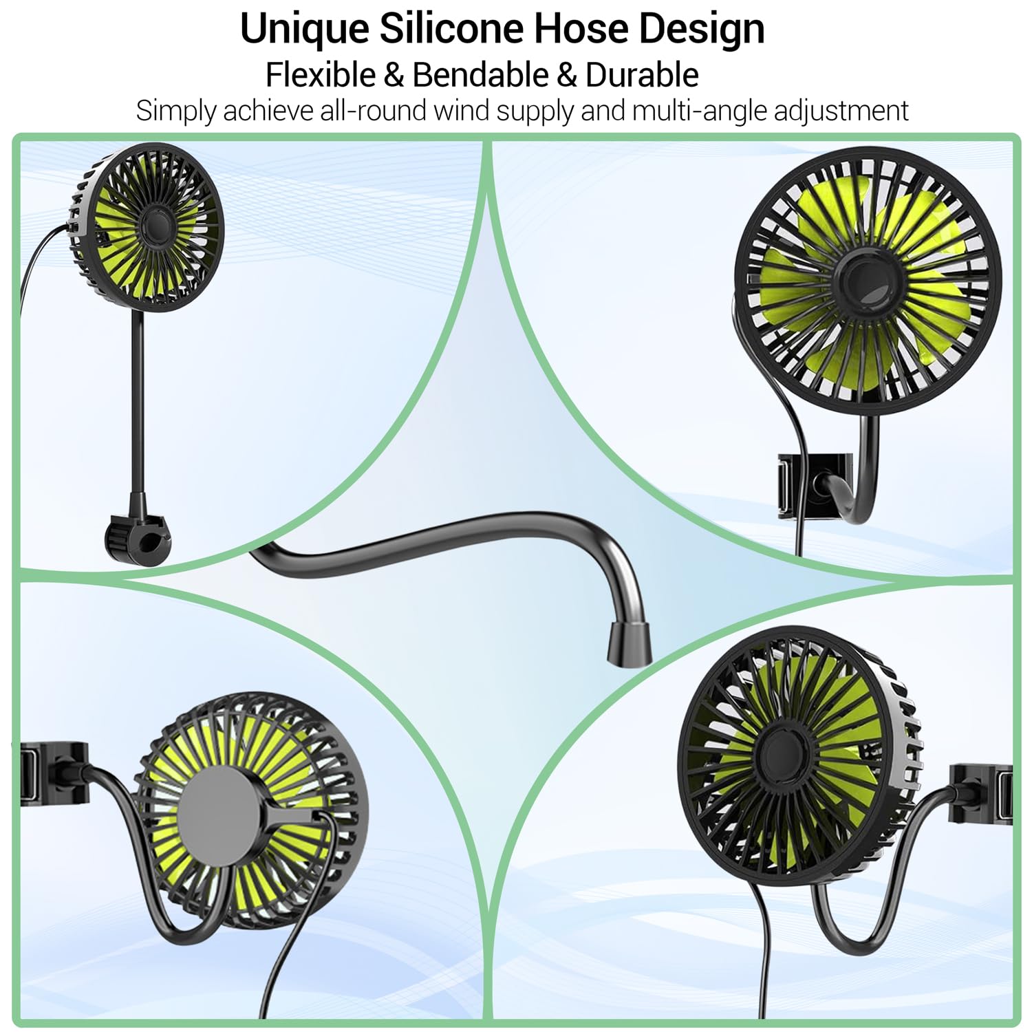 Qidoe USB Car Fan - 360° Rotatable Portable Cooling Fan for Rear Seat Passengers with 3 Speed Settings | Perfect for Cars, SUVs, RVs, ATVs, Boats & Trucks | Stay Cool During Road Trips & Summer Commutes