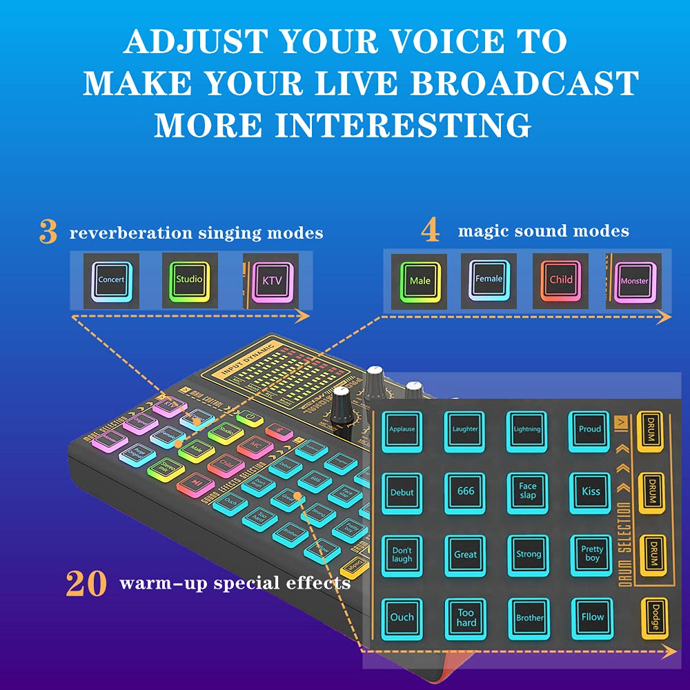 K300 Sound Effects Board Set with LED Light & Voice Changer - Professional Podcast Equipment for Live Streaming, YouTube, TikTok (Perfect for Gaming, Vlogging & Voice Modulation)