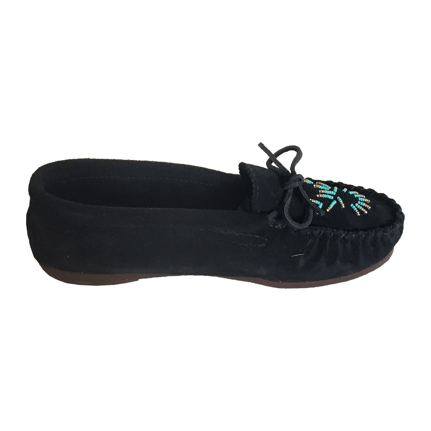 Women's Black Beaded Moccasins with Comfortable Rubber Sole - Stylish Slip-On Shoes for Casual Wear, Home & Outdoor Use