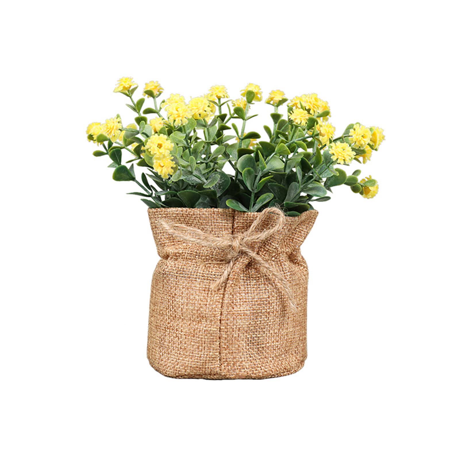 Artificial Potted Plant with Hemp Rope Bag - Vivid Fake Flower for Home & Office Desk Decor - Perfect for Living Room, Bedroom, or Workspace Decoration
