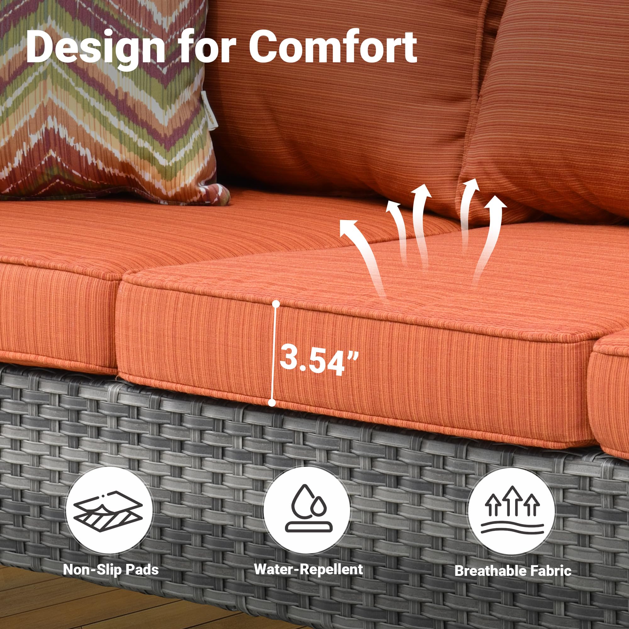Ovios 2-Seater Outdoor Wicker Loveseat - All-Weather Rattan Patio Sofa with High Back & Deep Seat, Comfy Cushions - Perfect for Porch, Garden, Deck & Backyard Relaxation (Orange Red)
