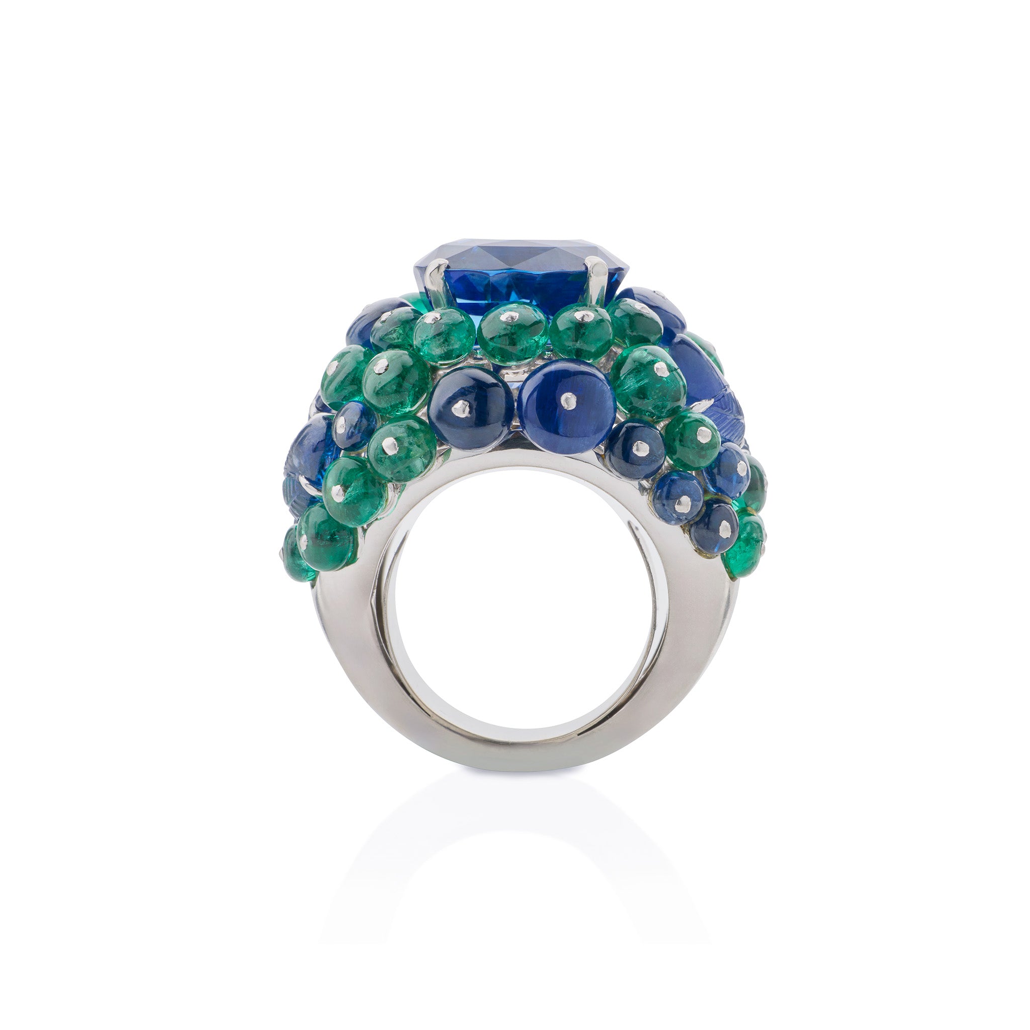 Cartier Paris Ceylon Sapphire & Emerald Boule Ring - 18K Gold Vintage Jewelry for Women, Luxury Statement Cocktail Ring for Parties, Weddings & Special Occasions