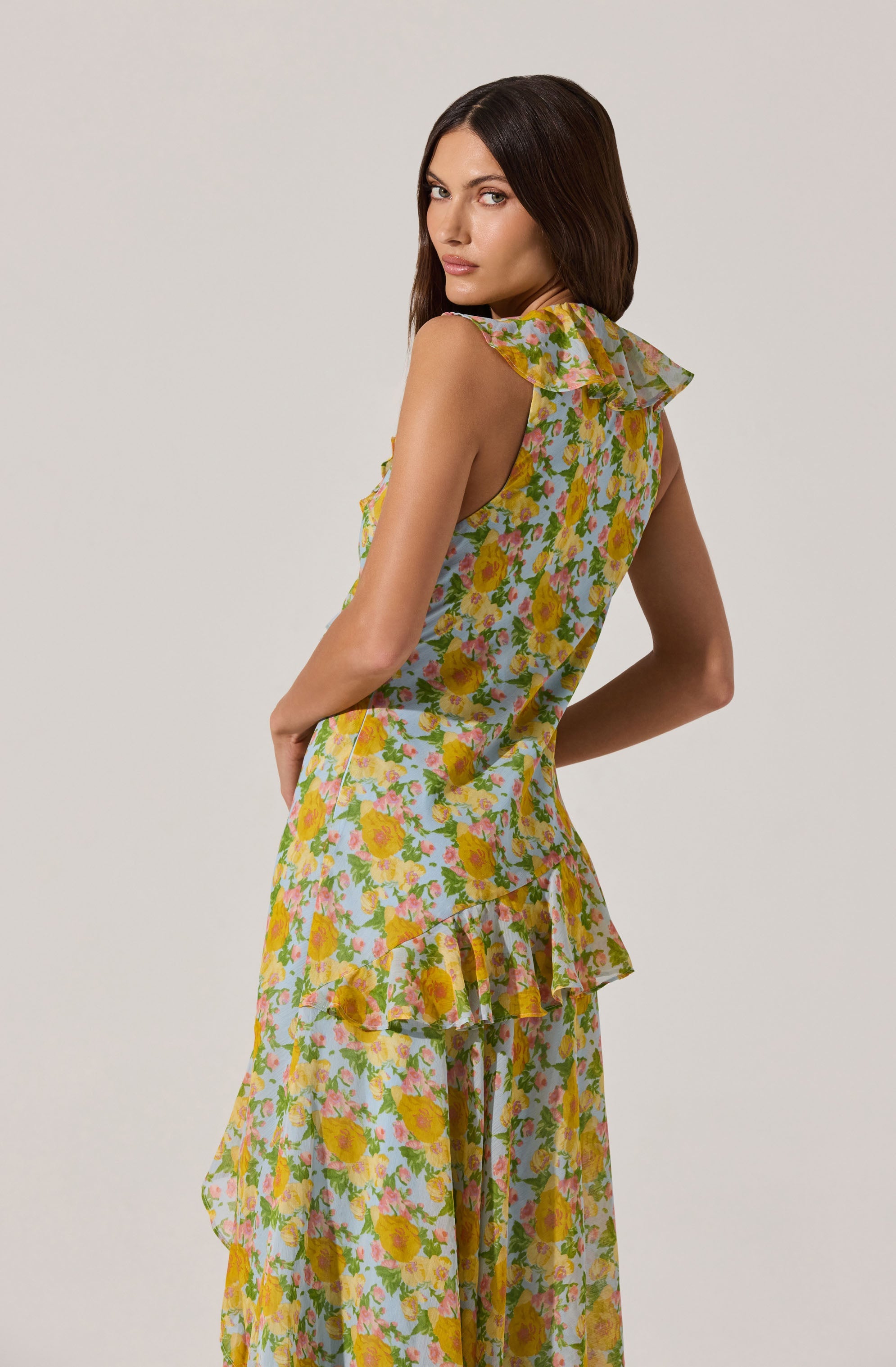Floral V-Neck Ruffle Midi Dress for Women - Elegant Summer Party & Wedding Guest Outfit