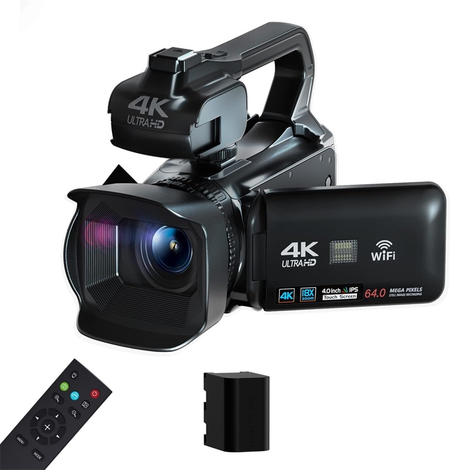 4K Digital Video Camera with Auto Focus & 18X Zoom - 64MP WiFi Streaming Camcorder, 4