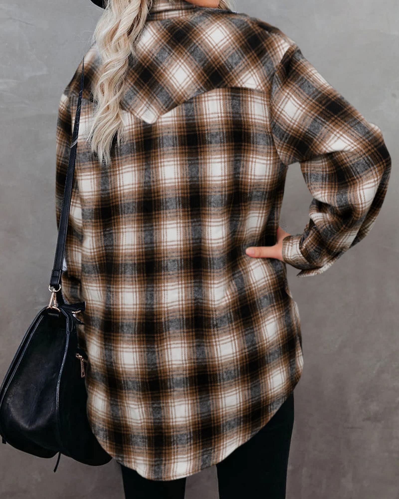 BTFBM Women's Plaid Flannel Shacket - Long Sleeve Button Down Casual Shirt Jacket for Fall & Spring | Loose Fit Blouse Top for Work, Outdoor & Daily Wear (2025 Fashion)