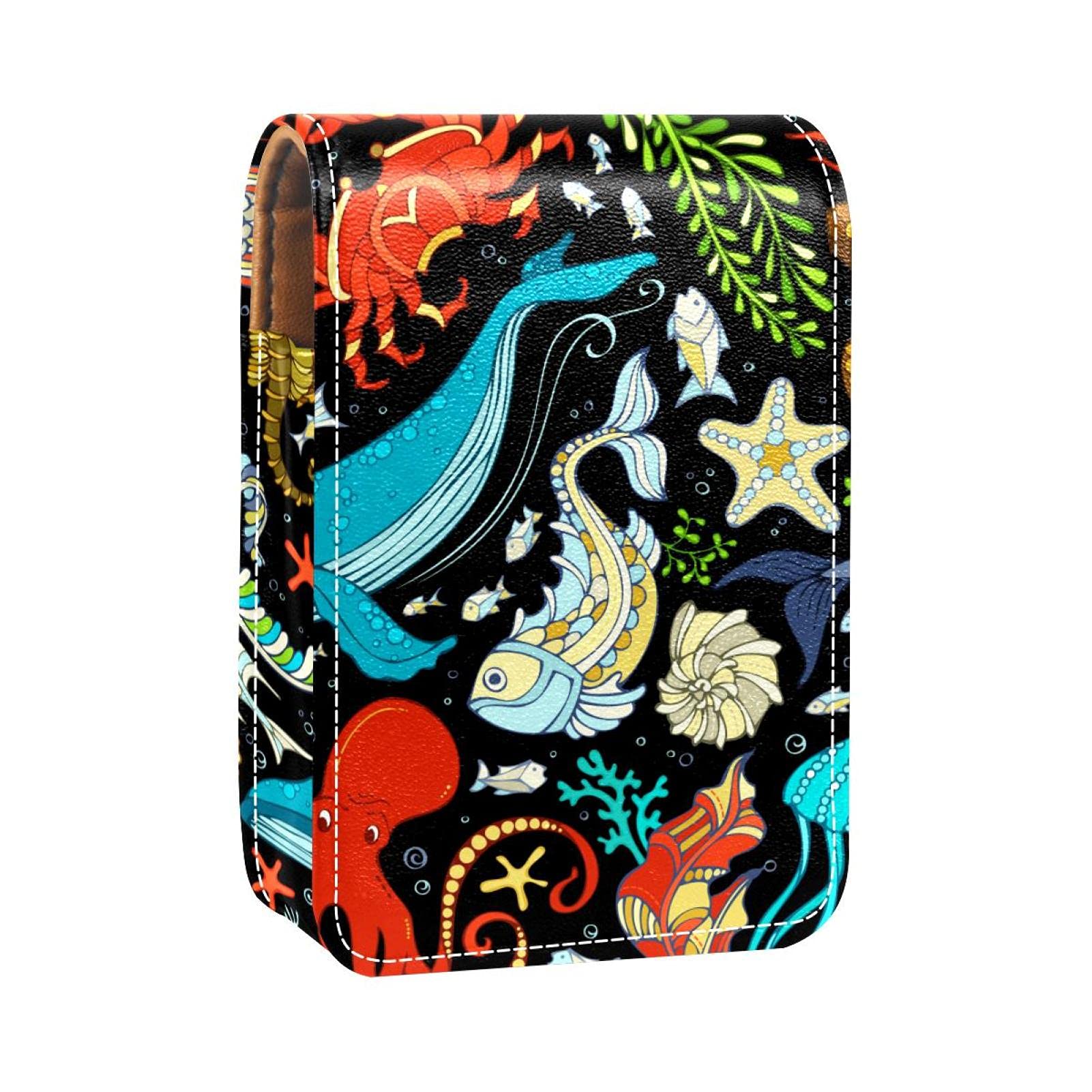 Portable Lipstick Organizer with Mirror - Cute Whale & Octopus Design Mini Lipstick Case for Women & Girls - Perfect for Purse, Travel & Makeup Storage