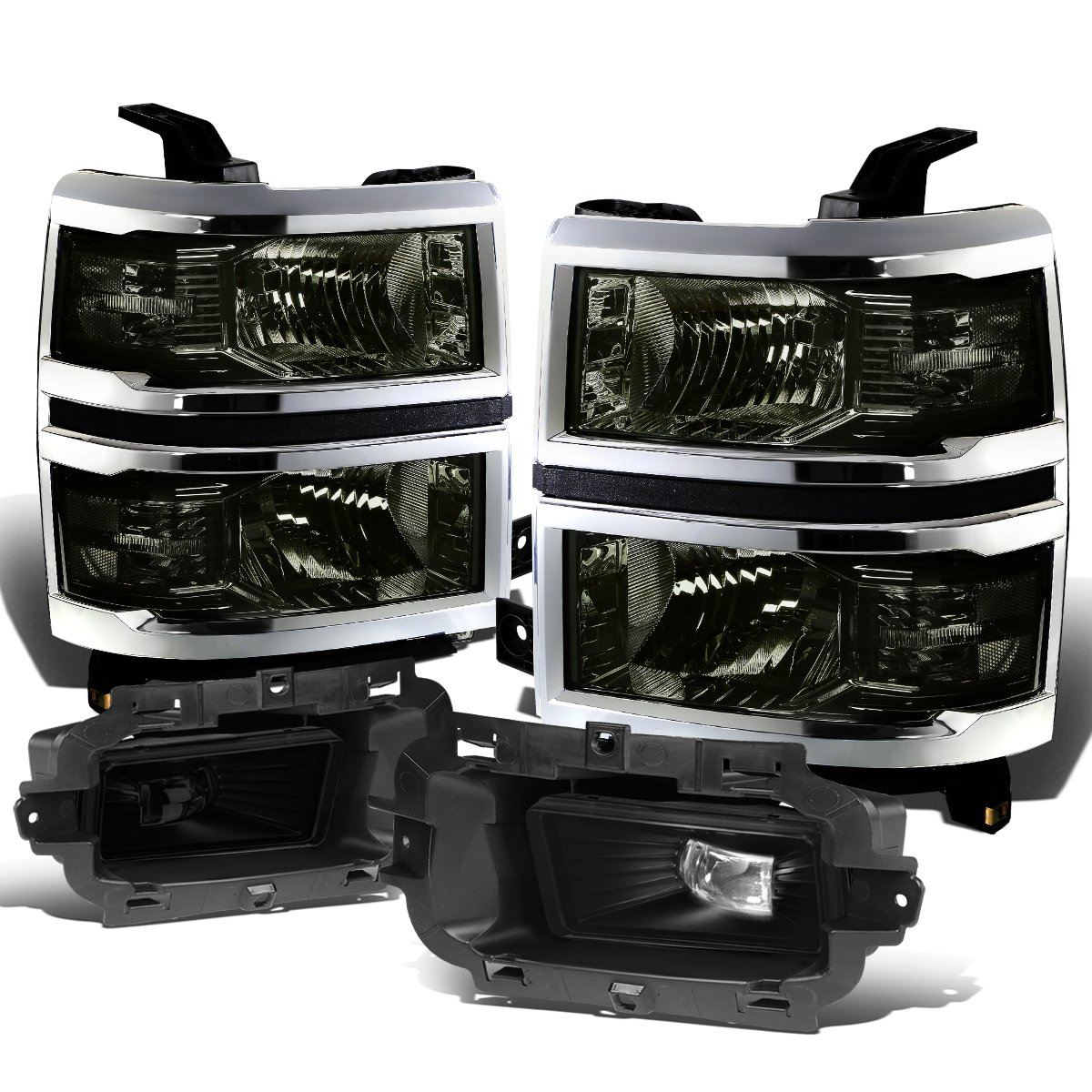 Auto Dynasty Smoked & Clear Lens Headlight & Fog Light Kit Compatible with Chevy Silverado 1500 - Includes Switch for Easy Installation | Perfect for Off-Roading, Night Driving & Truck Customization