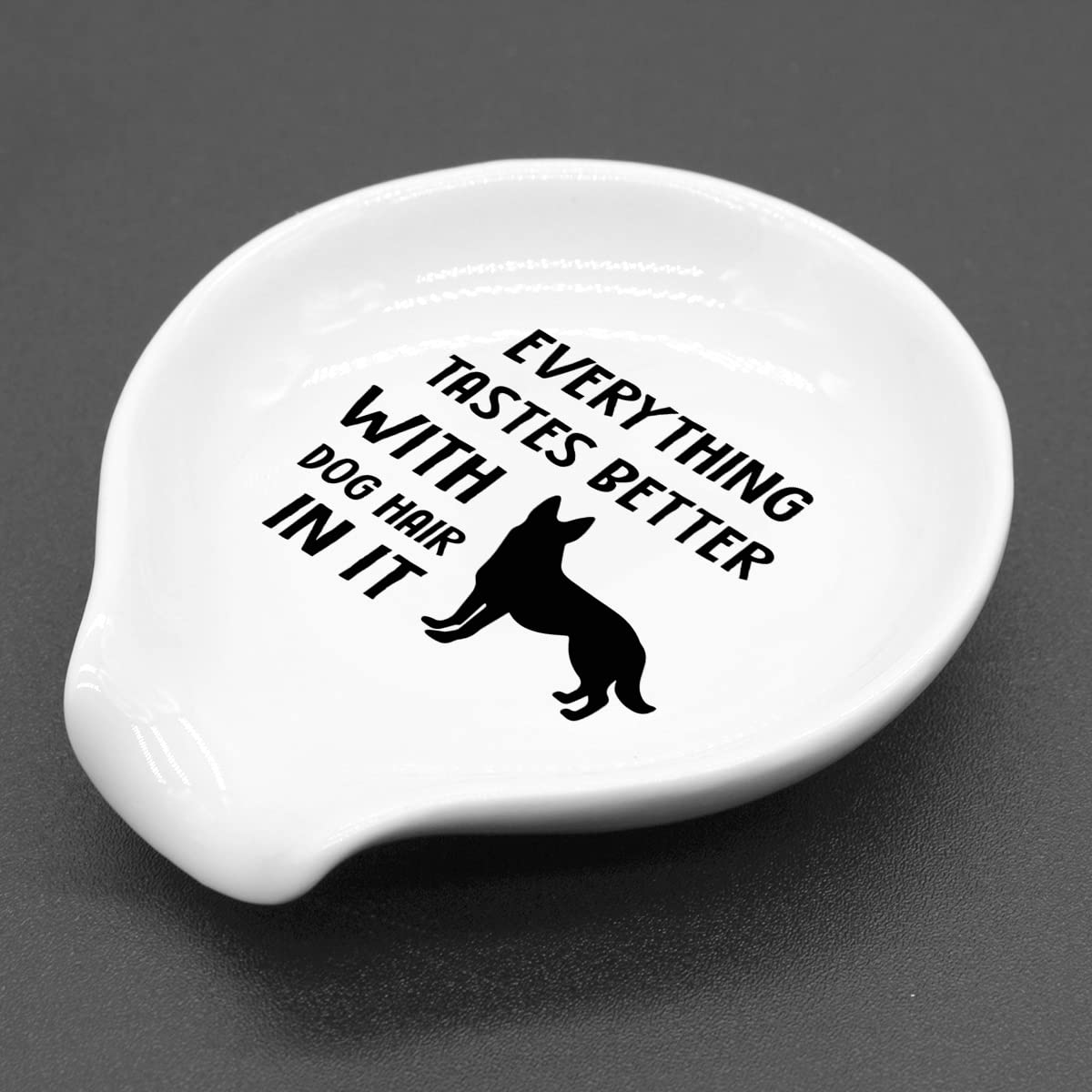Funny Coffee Quote Black and White Ceramic Spoon Rest - Coffee Bar Decor for Home & Office - Perfect Coffee Lover Gift for Women & Men - Ideal for Coffee Stations, Kitchens, and Gift Giving (Dog Hair German2)