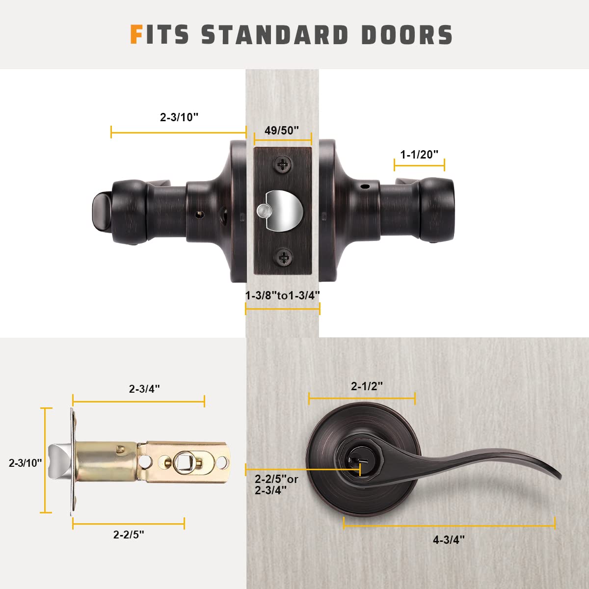 KNOBWELL 1 Pack Oil Rubbed Bronze Front Door Handle Set - Exterior Keyed Entry Door Lever with Left/Right Handed Design - Perfect for Home, Office & Commercial Entrance Security