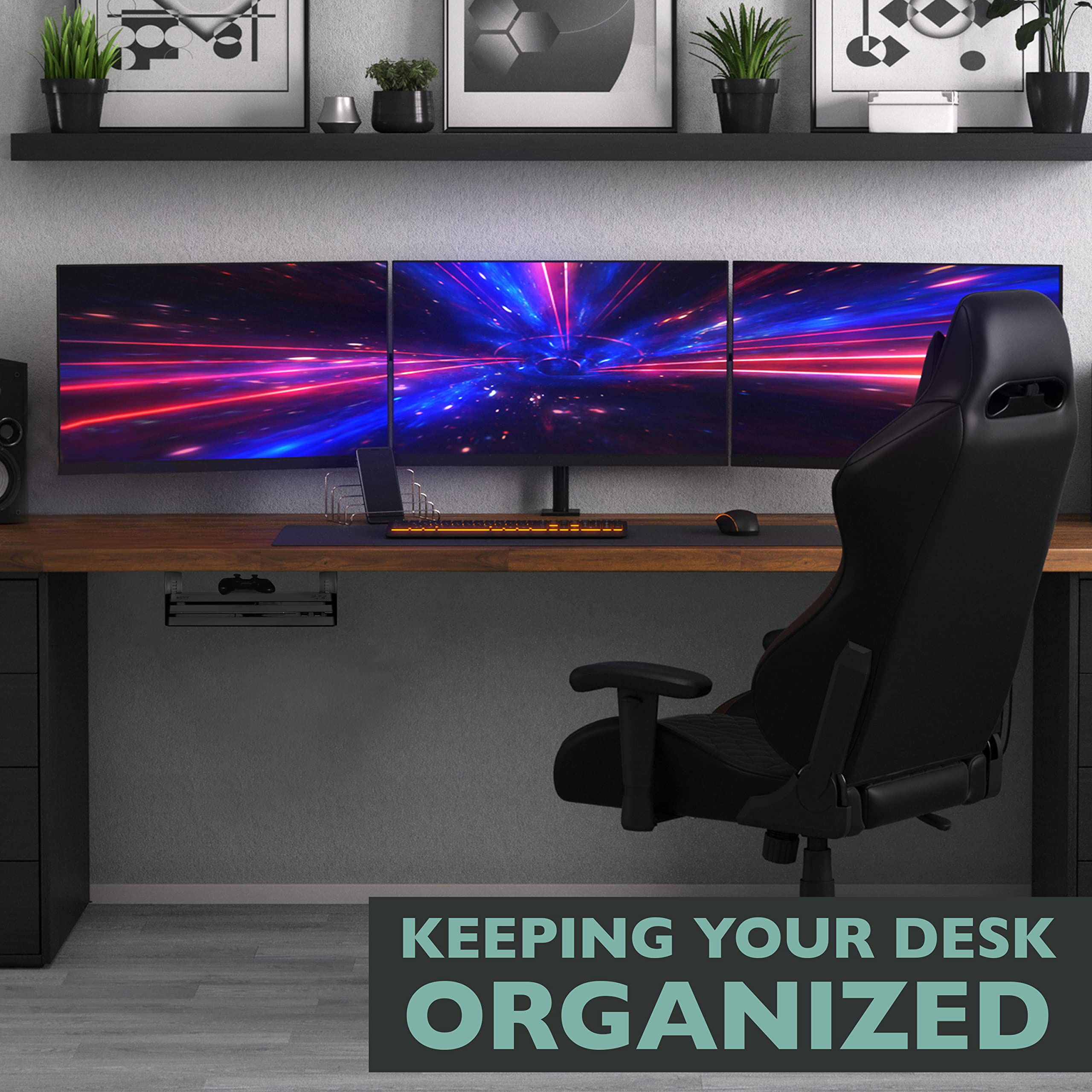 Ilyapa Under Desk CPU Mount - Heavy Duty Steel PC Holder with Vented Sides for Optimal Airflow, Space-Saving Computer Wall Storage & Laptop Stand - Perfect for Home Office, Gaming Setup & Workspace Organization (12x11x4 Inches)