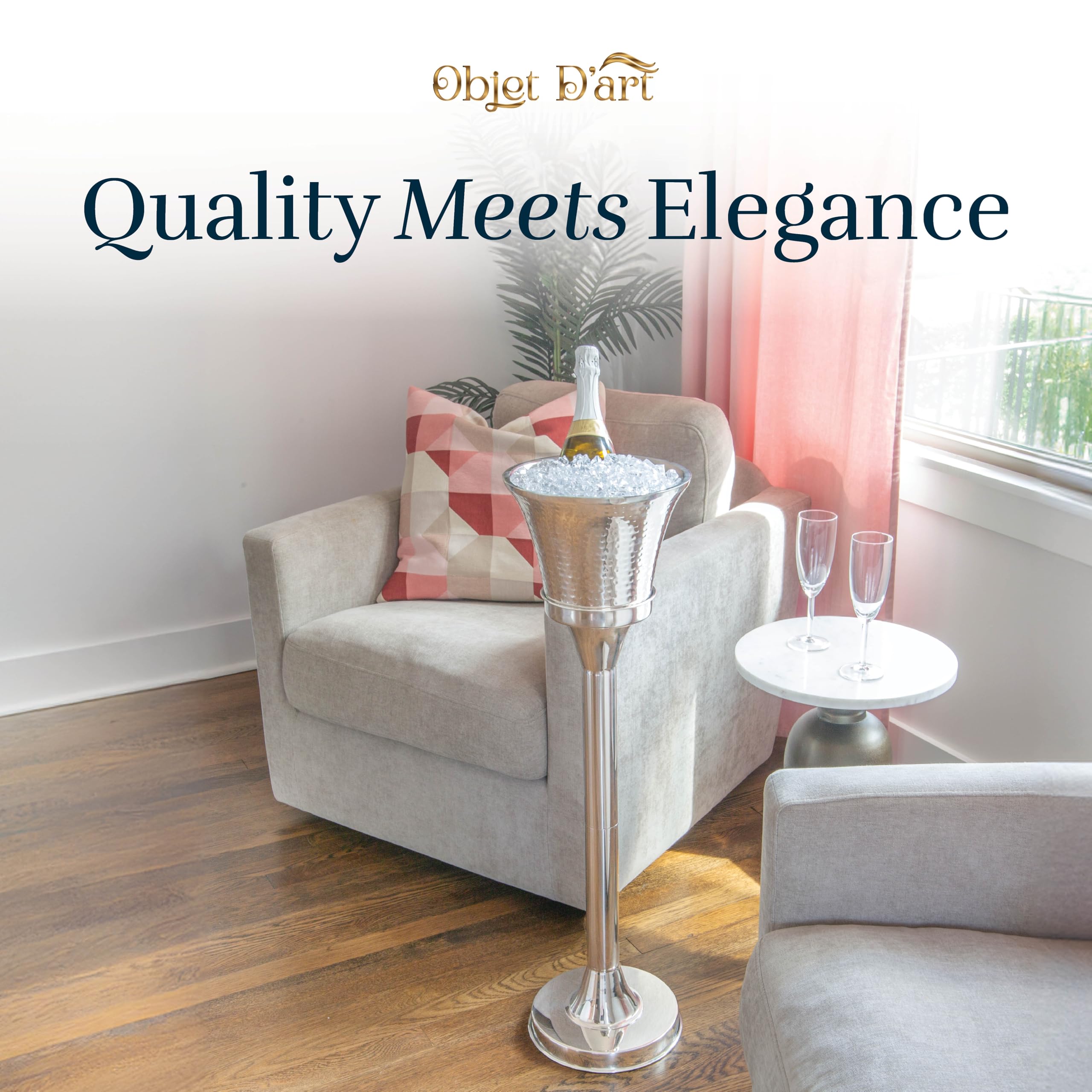 Premium Stainless Steel Drink Stand & Wine Ice Bucket - Double Walled Champagne Cooler with Adjustable Height, Elegant Polished Finish for Parties, Weddings & Home Bar Use
