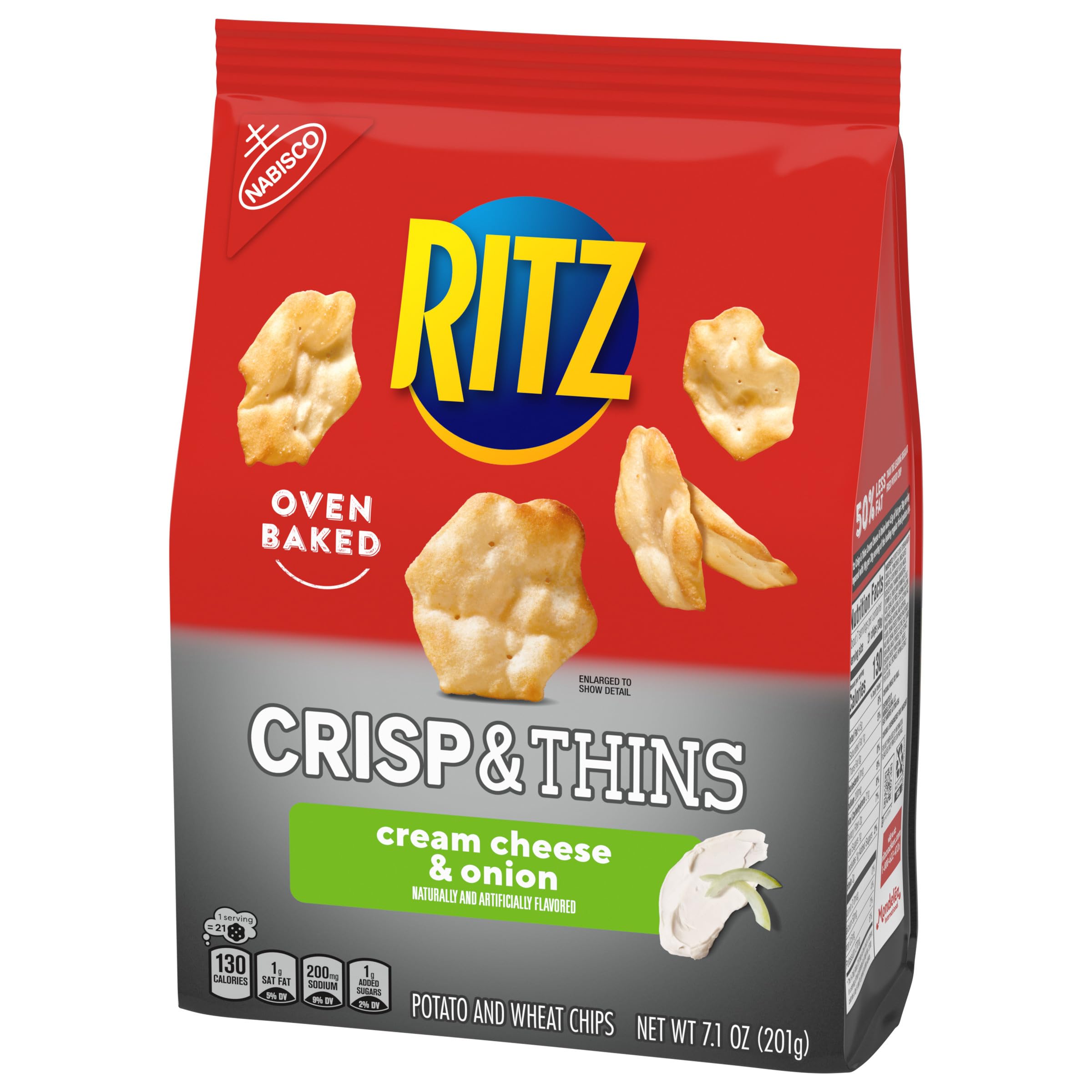RITZ Crisp and Thins Cream Cheese & Onion Flavored Potato Chips - 7.1 oz Bag - Crunchy Party Snacks for Game Nights, Movie Time & Office Break