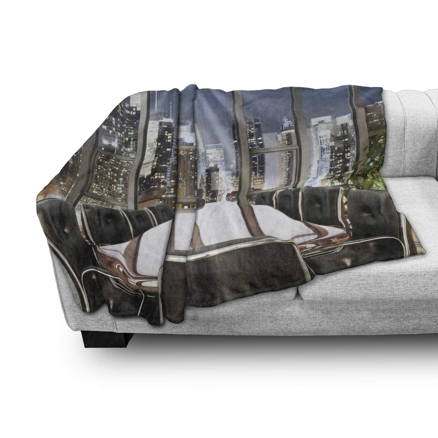 Ambesonne Modern Flannel Fleece Throw Blanket - Soft Grey Black Blue Accent Blanket 50