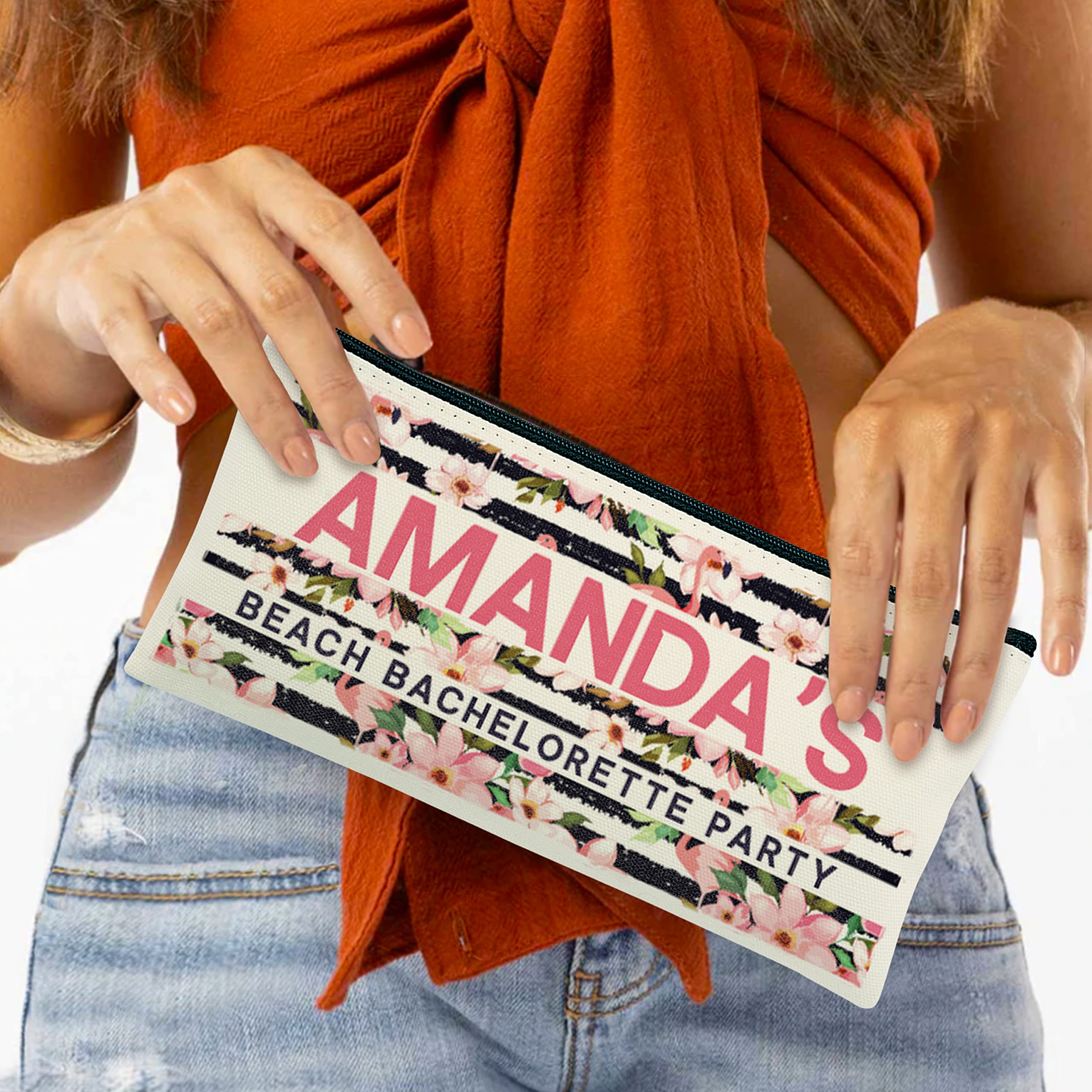 Custom Beach Canvas Makeup Bags for Women & Girls - 8 Unique Designs (Pineapple, Flamingo & More) - Personalized Cosmetic Pouch & Travel Organizer - Perfect Summer Gift, Vacation Essential & Daily Use Makeup Bag