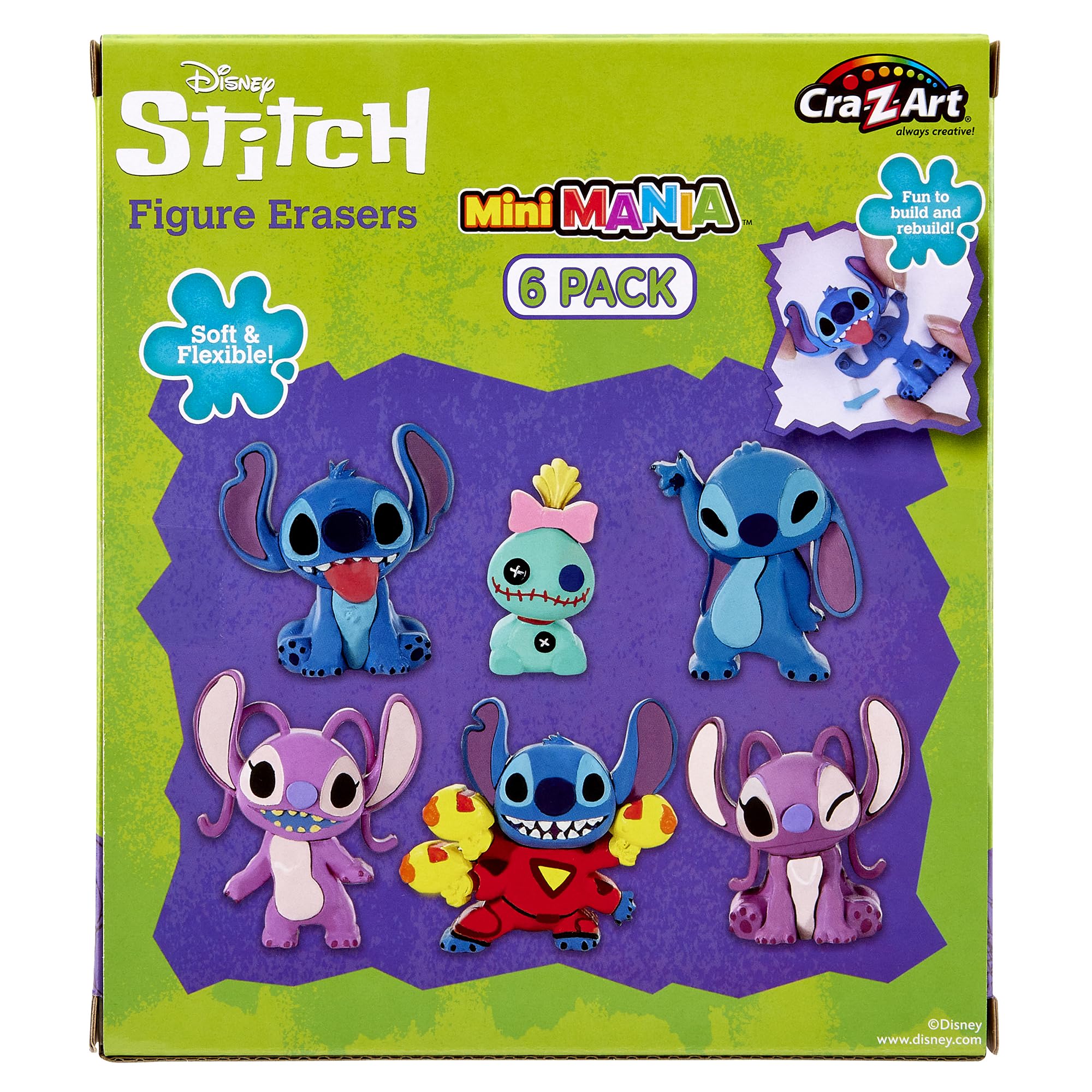 Stitch Surprise 6 Pack Mini Figure Erasers - Assemble, Use & Collect Flexible Erasers for Kids | Back to School Supplies | Blind Bag Toy for Creative Play & Classroom Fun