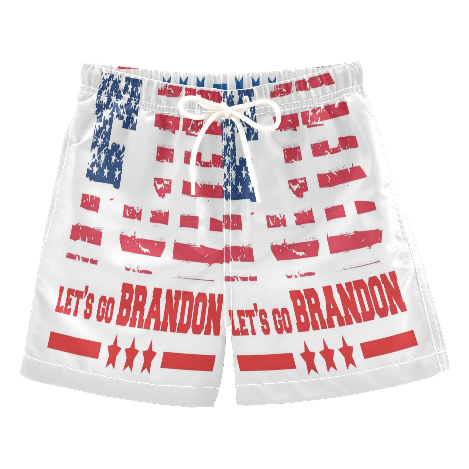 Let's Go Brandon Patriotic Boys Swim Trunks - Star Print Toddler Beach Board Shorts for Kids 2T | Summer Pool Party, Beach Vacation & Water Play Outfit