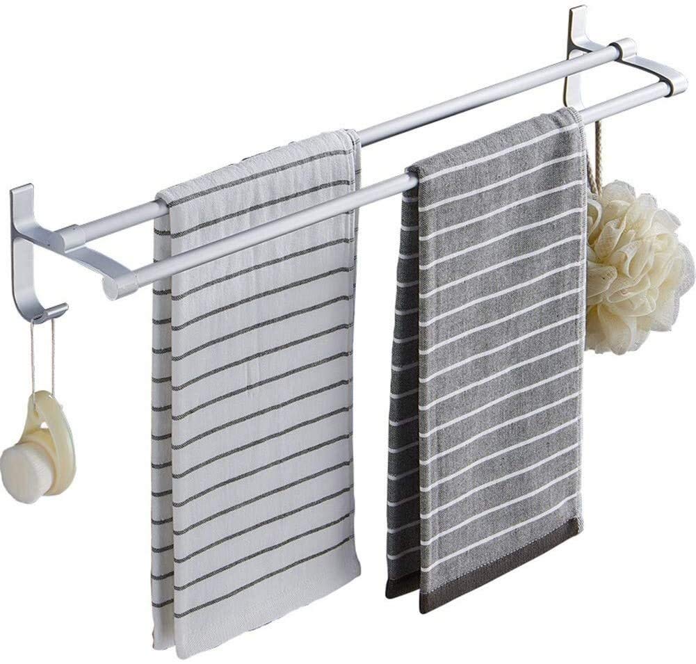 Premium Wall-Mounted Double Pole Towel Rack with Hooks - 16 Inch Space-Saving Aluminum Towel Bar for Bathroom, Kitchen & Office - Perfect for Small Spaces & Modern Home Organization (40cm/16inch)