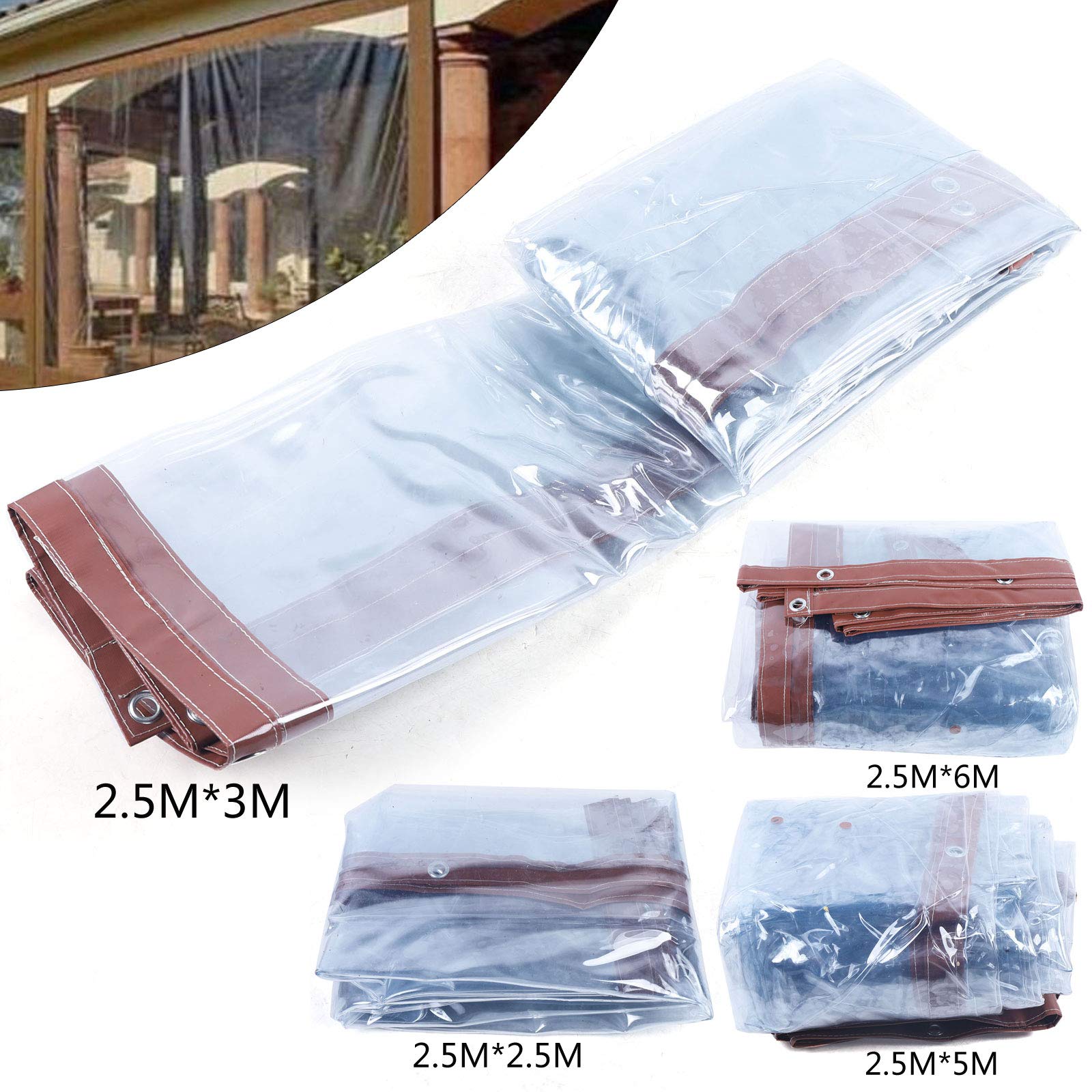 **Commercial Grade Waterproof Clear Vinyl Awning Canopy - 8x20 Feet (2.5x6 M) - Roll-Up Patio Enclosure for Tents, Awnings & Canopies - UV & Weather Resistant (Brown) - Perfect for Outdoor Dining, Events & Backyard Shade**