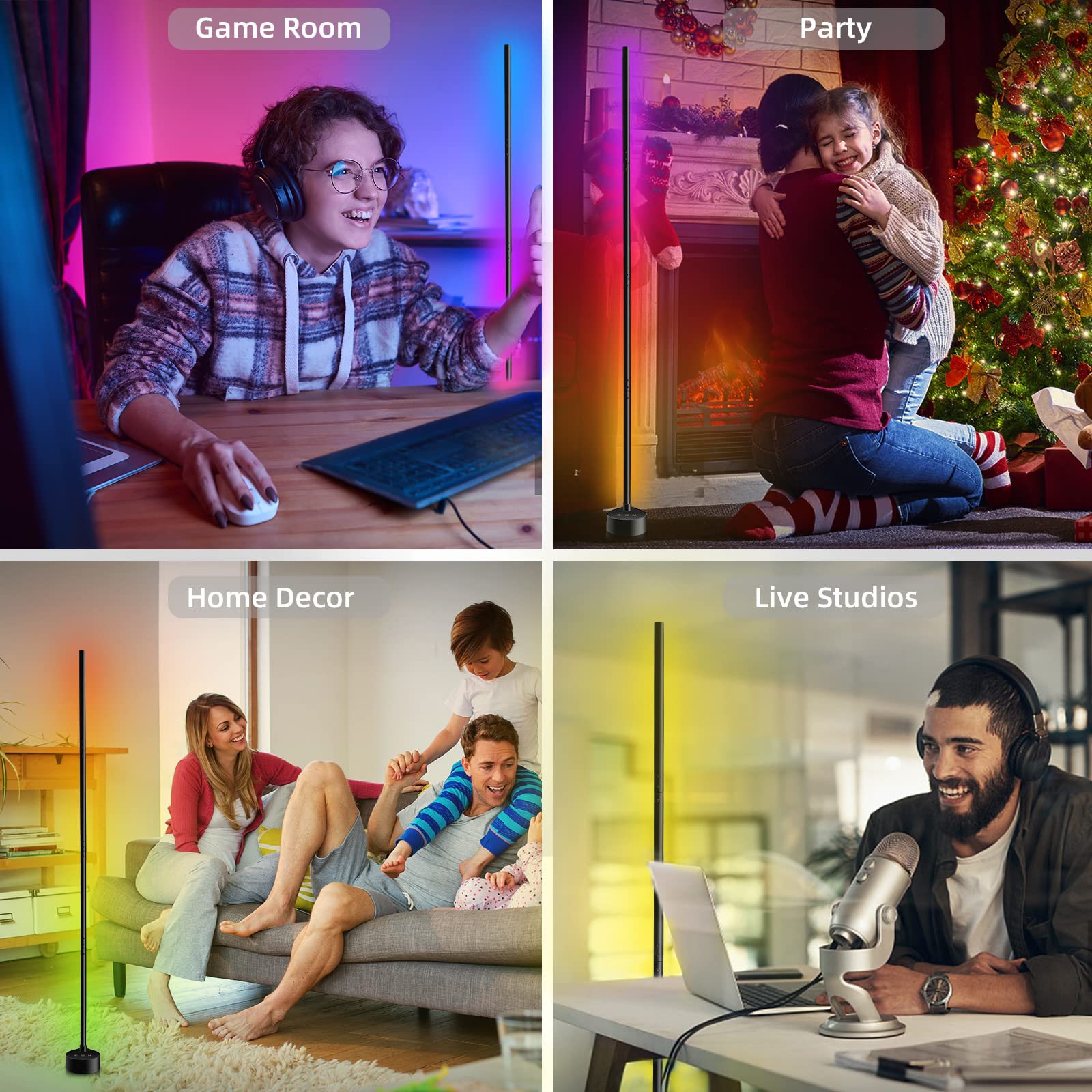 Royana 2 Pack RGB Dimmable LED Floor Lamps with Remote & App Control - 55.5'' Smart Corner Lighting for Living Room, Bedroom, Party & Home Decor | Mood Lighting & Ambient Illumination