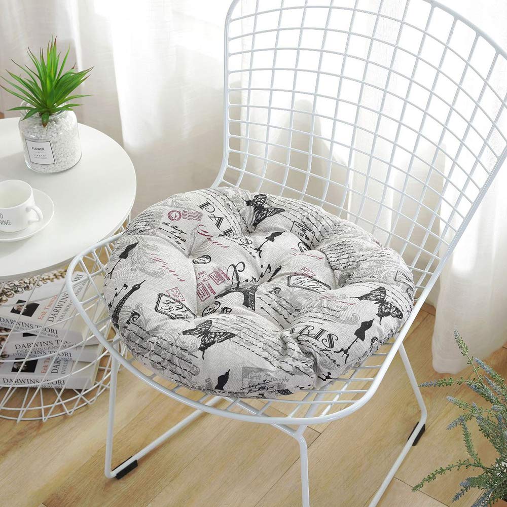 Printed Cotton Linen Round Chair Cushion - 16 Inch Thick Floor Seat Pillow for Meditation, Dining Chairs & Kitchen (2/4/6 Pack) | Home Decor, Yoga & Relaxation Accessories