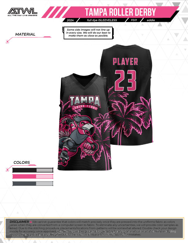 Tampa Bay Jr Roller Derby Men's Sleeveless Jersey - Breathable Sports Shirt for Roller Skating, Hockey & Outdoor Activities