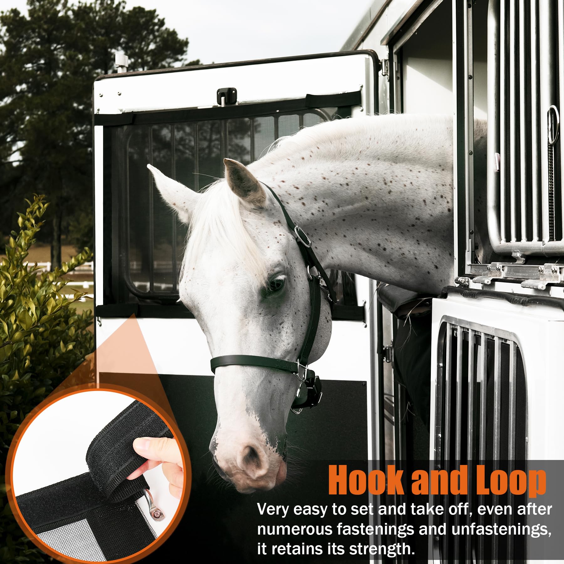 Horse Trailer Window Screen with Hook & Loop - Bug & Debris Protection for Horse Eyes & Ears | Enhanced Airflow Mesh Cover | Perfect for Trailering, Shows & Outdoor Riding
