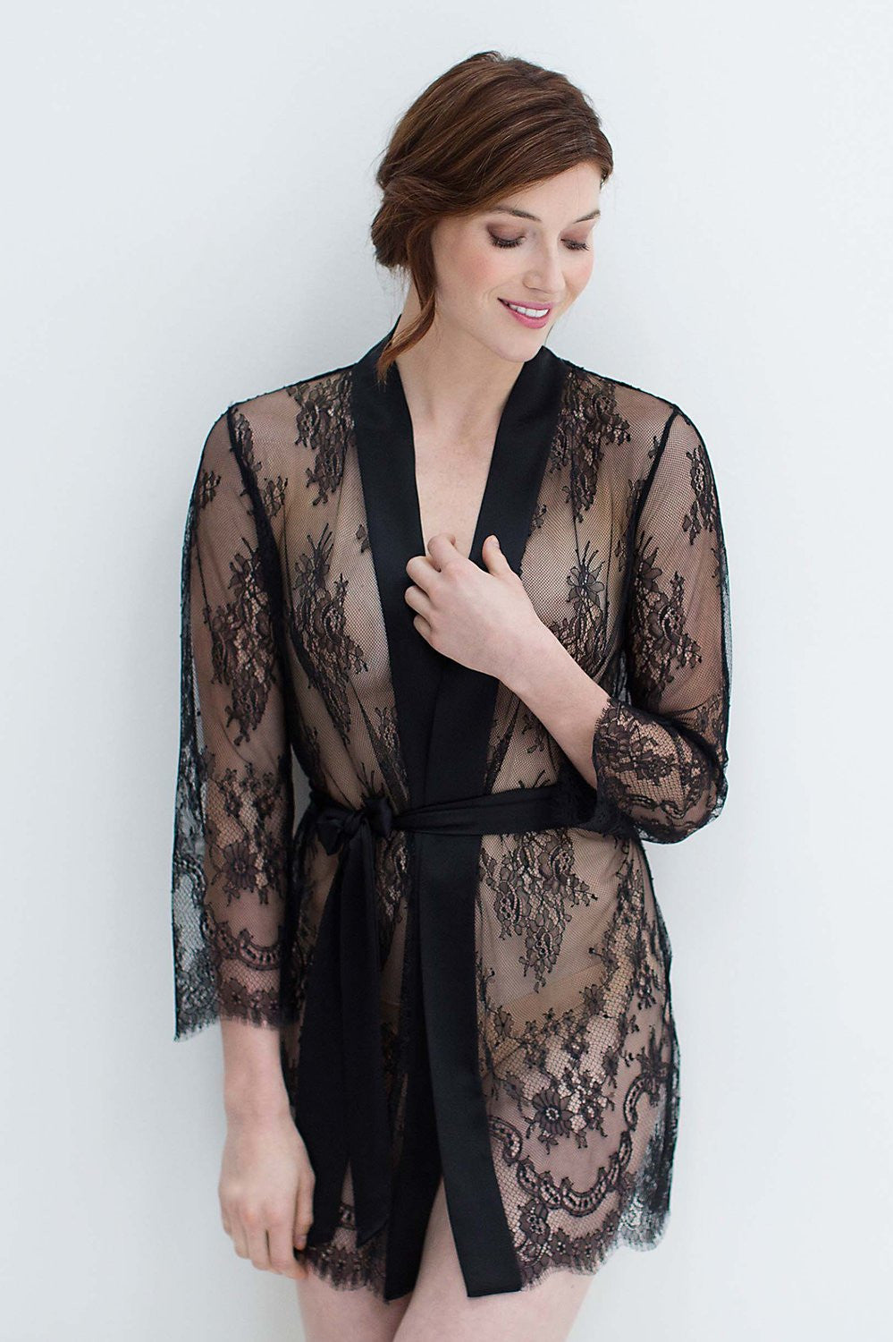 Elegant Black Art Deco Lace Robe - Vintage Inspired Loungewear for Women | Perfect for Bridal Party, Boudoir Photography & Luxury Home Wear