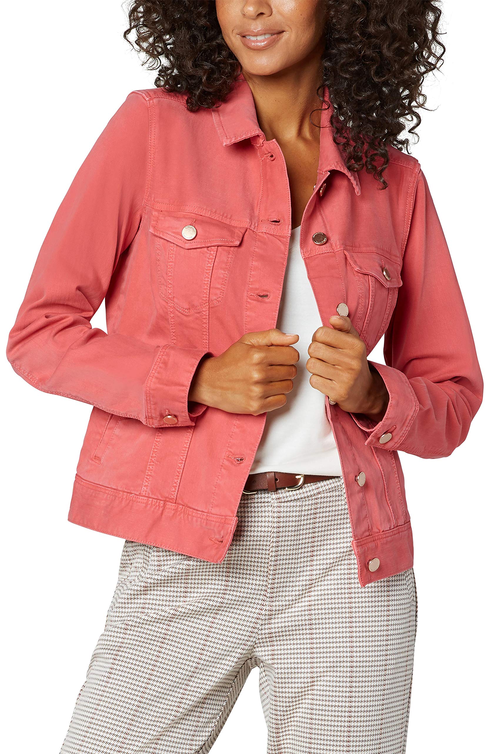 Liverpool Women's Classic Button Front Stretch Denim Jacket - Stylish Casual Outerwear for Everyday Wear, Date Nights & Fall Layering