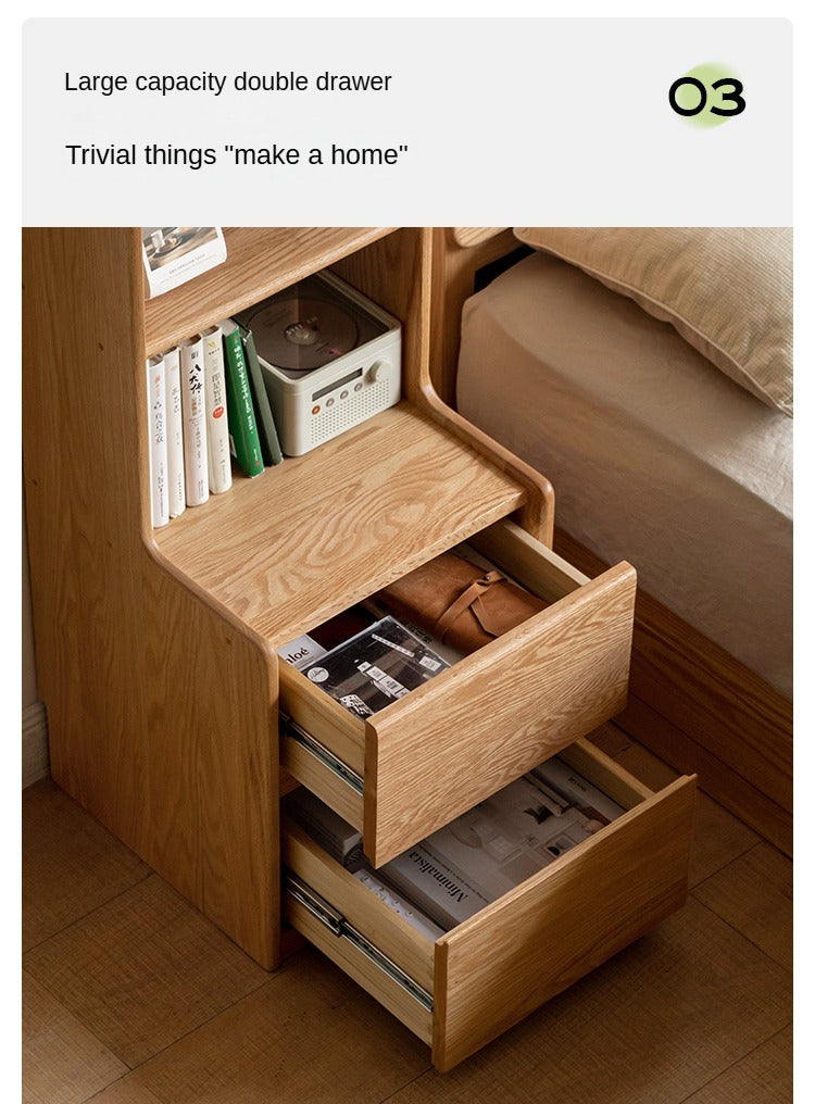 Solid Oak Wood Multifunctional Nightstand with High Section - Perfect for Bedroom, Living Room, and Home Office Storage
