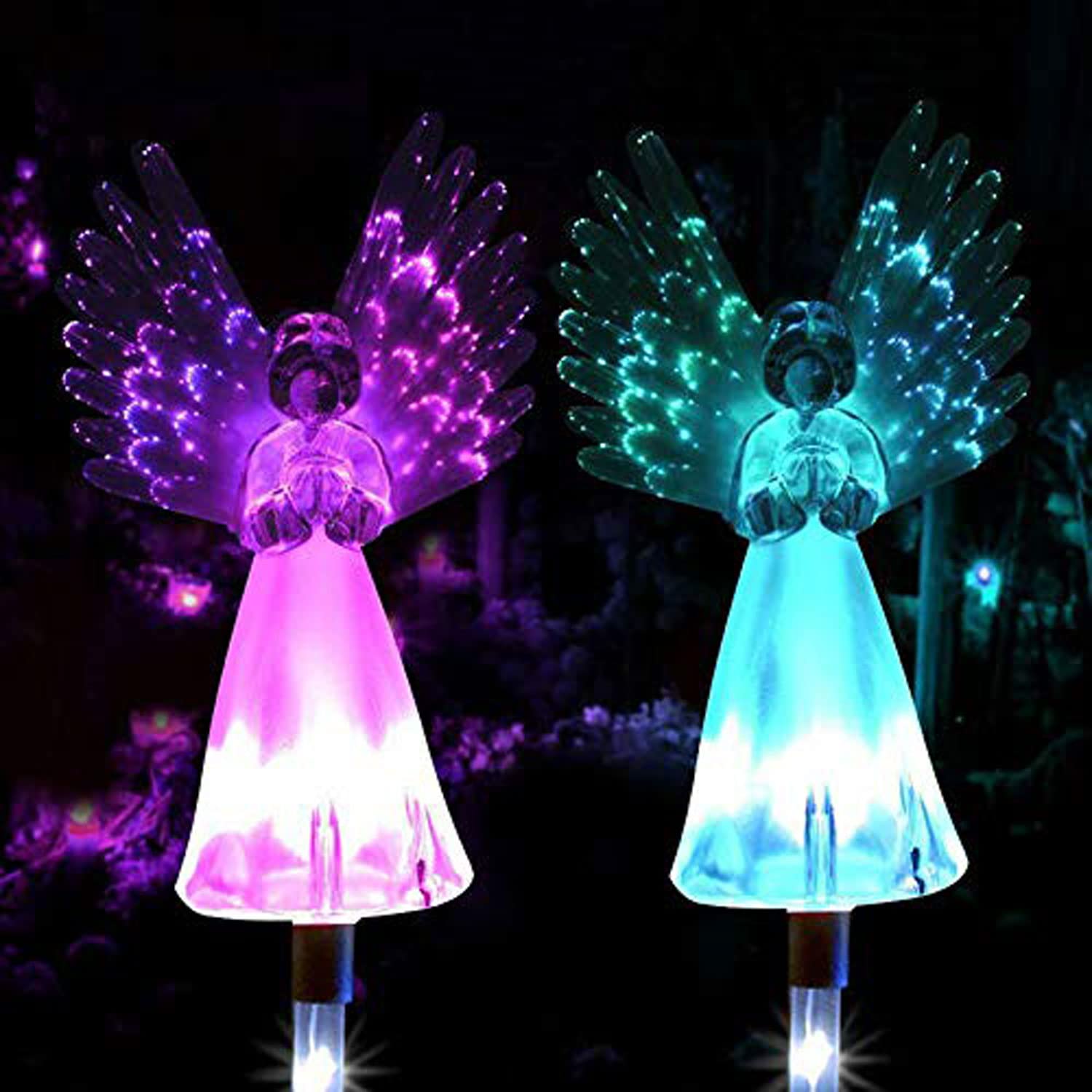 Solar Angel Light Outdoor - Multi Color Changing LED Garden Lights for Landscape, Path, Yard & Patio Decor - Waterproof & Durable - Perfect Gift for Housewarming, Mother's Day, Women & Mom - 2 Pack - Ideal for Garden Decor, Grave Markers, and Outdoor Lighting at Night