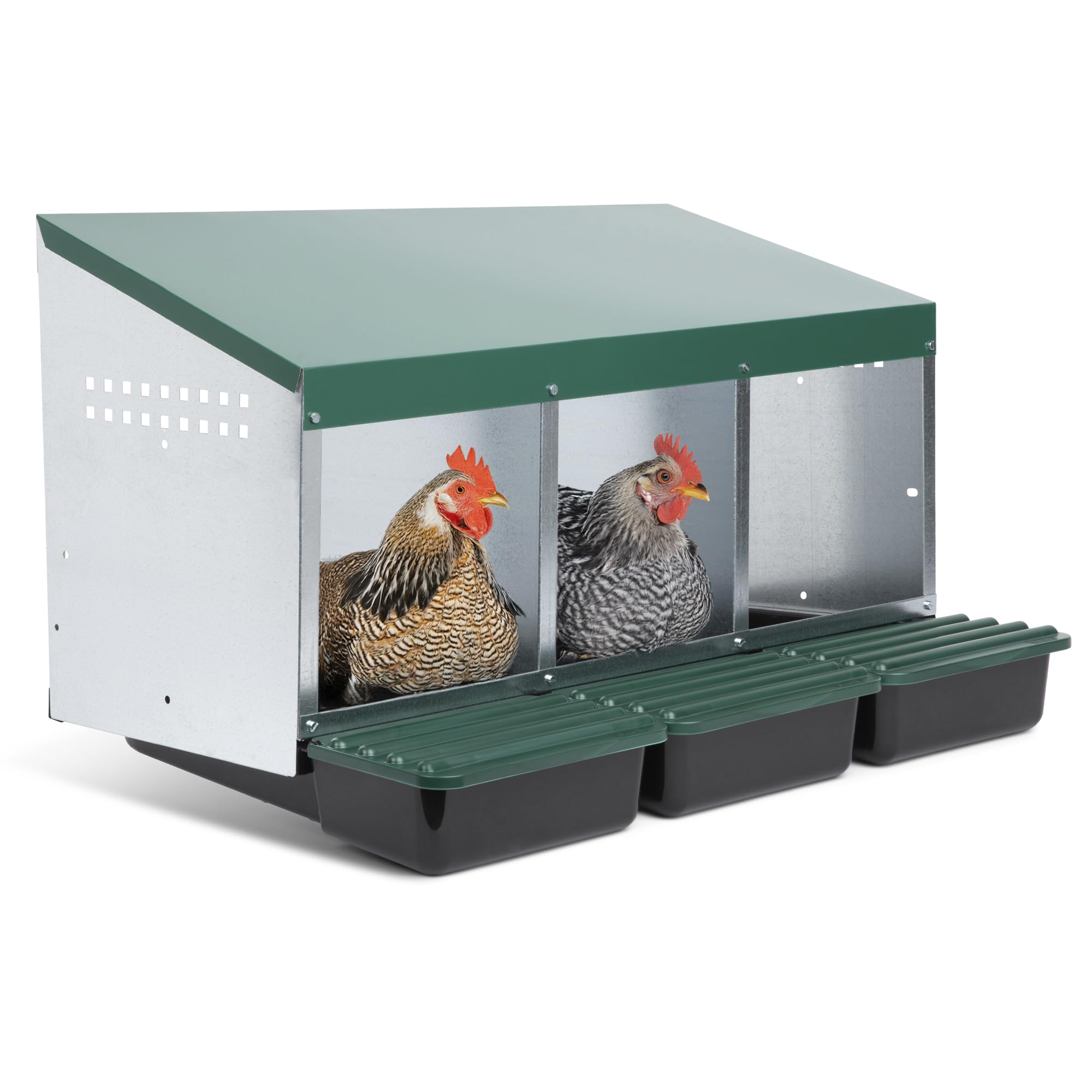 3 Compartment Hen & Chicken Nesting Box with Rollout Rollaway Design & Protective Egg Collection Lids - Perfect for Backyard Coops, Poultry Farms & Egg Laying Stations