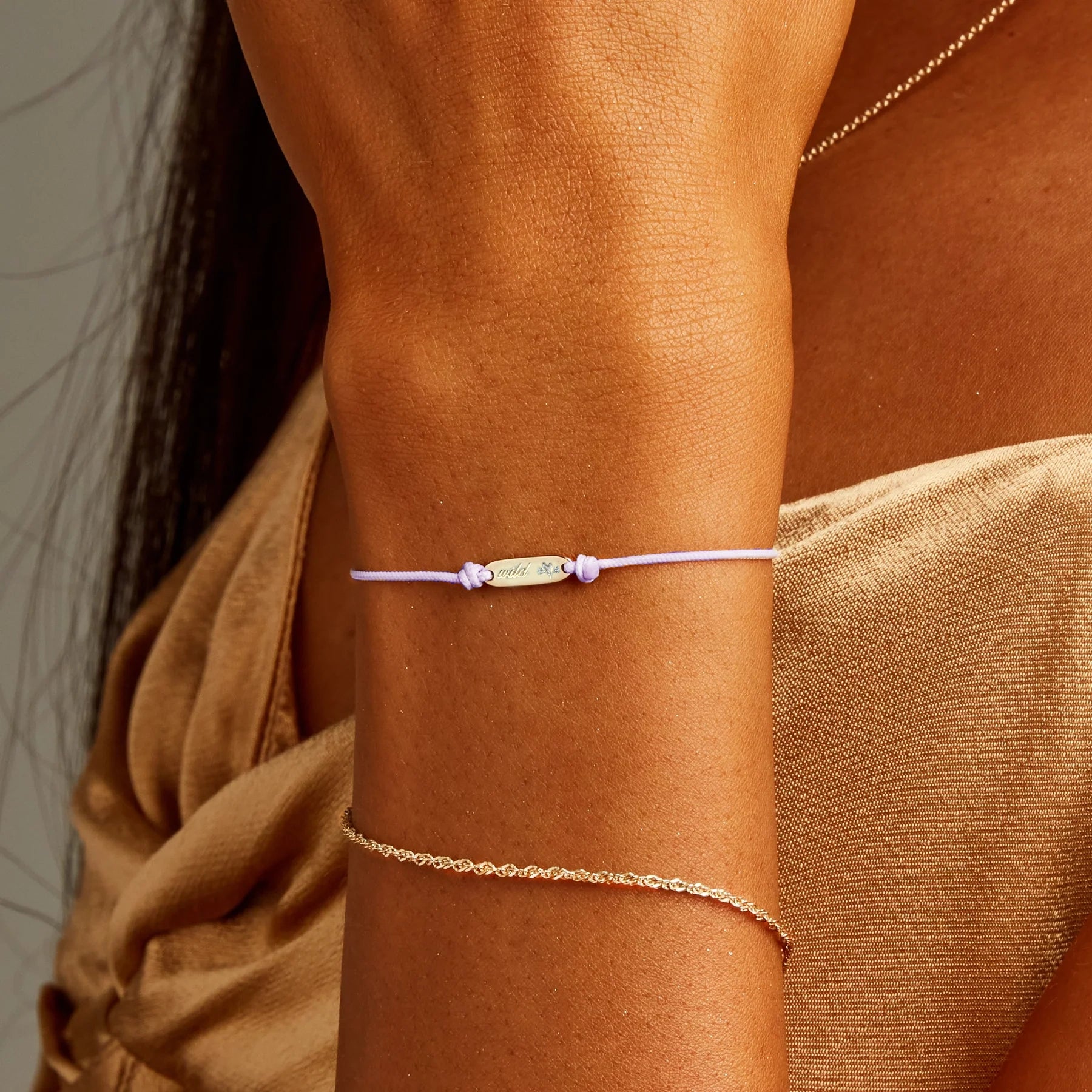 10K Yellow Gold Lavender Cord Bracelet - Wild Heart Adjustable Friendship Bracelet for Women, Gift for Her, Boho Chic Jewelry for Everyday Wear & Special Occasions