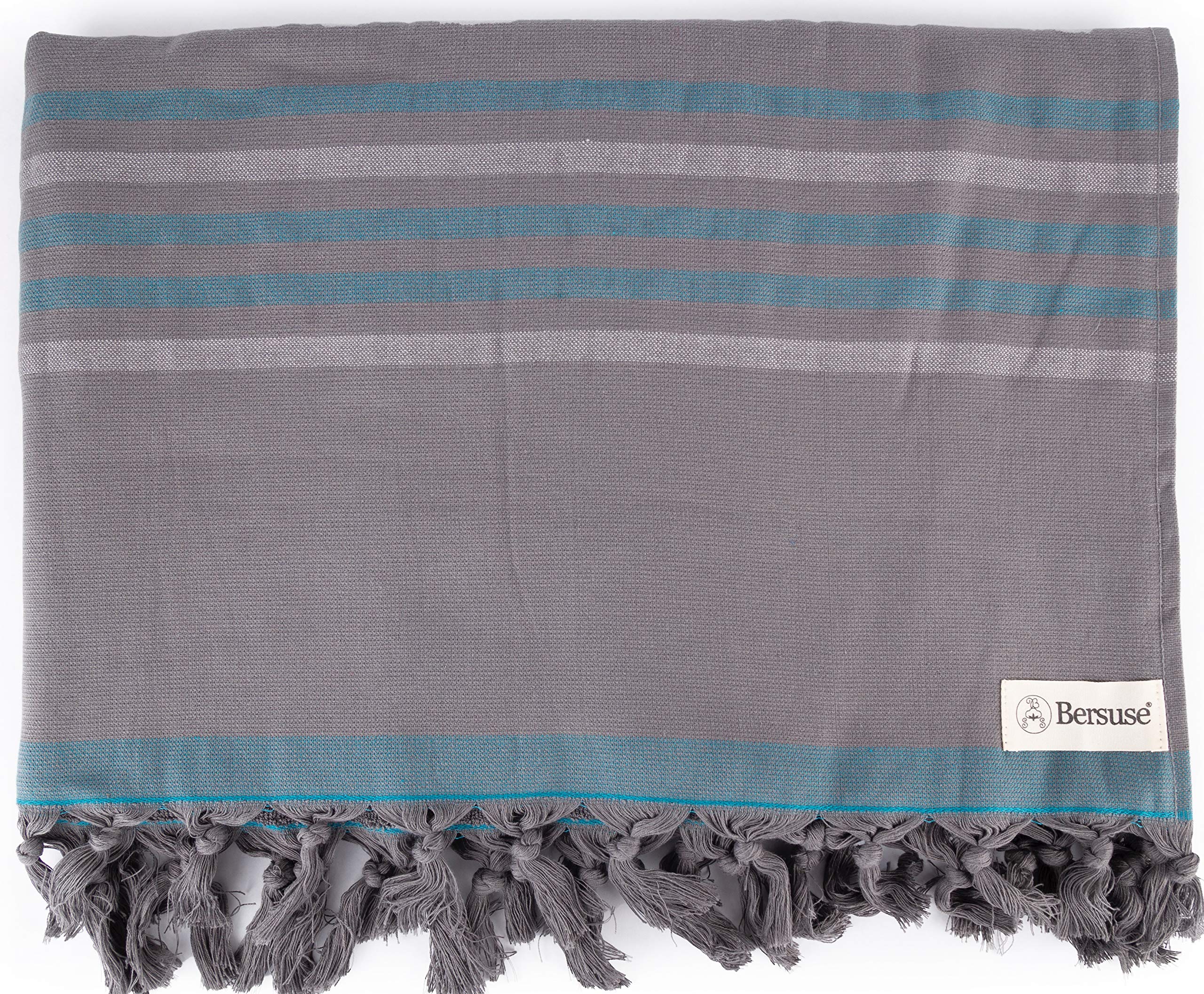 Bersuse 100% Cotton Turkish Peshtemal Towel Set of 3 - Lightweight, Quick-Dry, Absorbent Bath & Beach Towels 35x67 Inches, Anthracite - Perfect for Travel, Spa, Yoga & Poolside Use