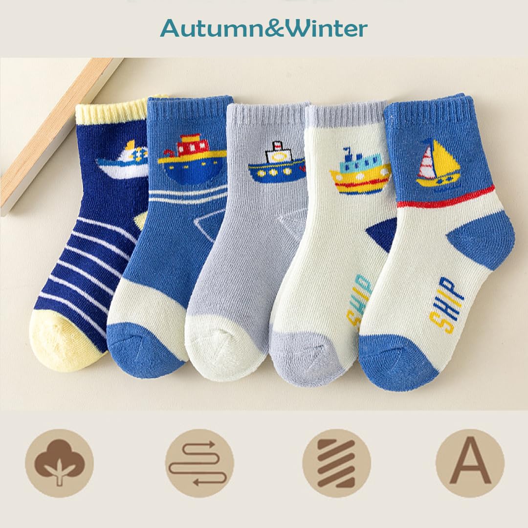 SYGA 5 Pairs Baby Cotton Socks for 9-24 Months - Soft Warm Winter & Fall Socks for Infants & Toddlers - Perfect for Daily Wear, Playtime & Outdoor Activities