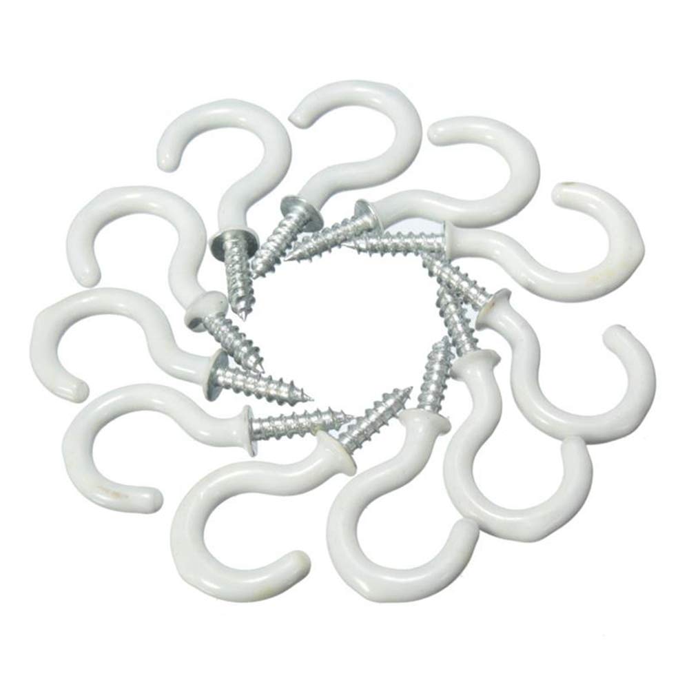Vinyl Coated Screw-in Ceiling Hooks - 1 Inch White Hanging Hooks for Plants, Flower Baskets, Wall, Garage & Cups - Heavy Duty Rustproof Hooks for Indoor/Outdoor Use in Home, Kitchen, Garden & Storage Organization