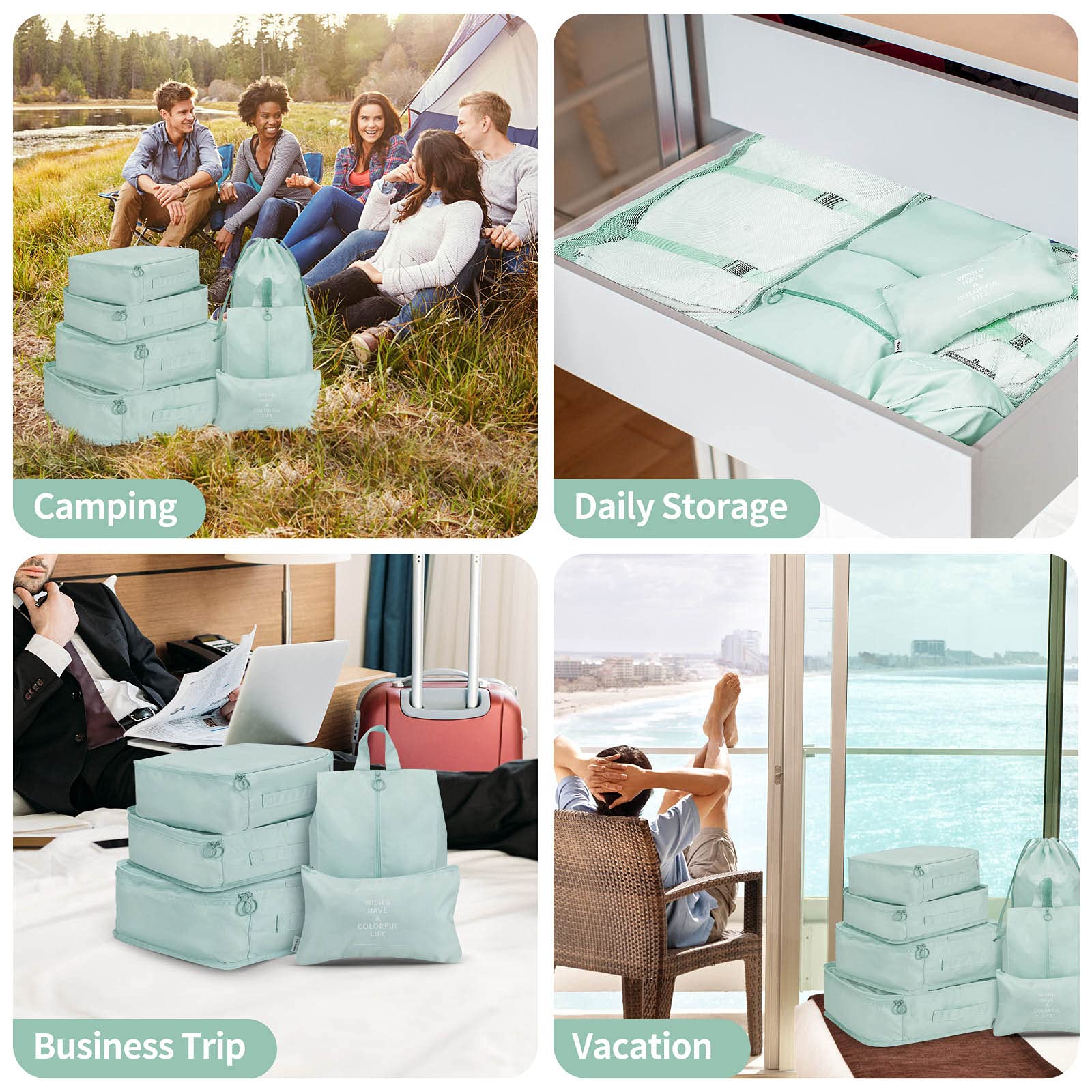 HiDay 7-Piece Packing Cubes Set - Travel Luggage Organizers for Suitcases, Backpacks & Daily Storage | Perfect for Business Trips, Vacations & Home Organization