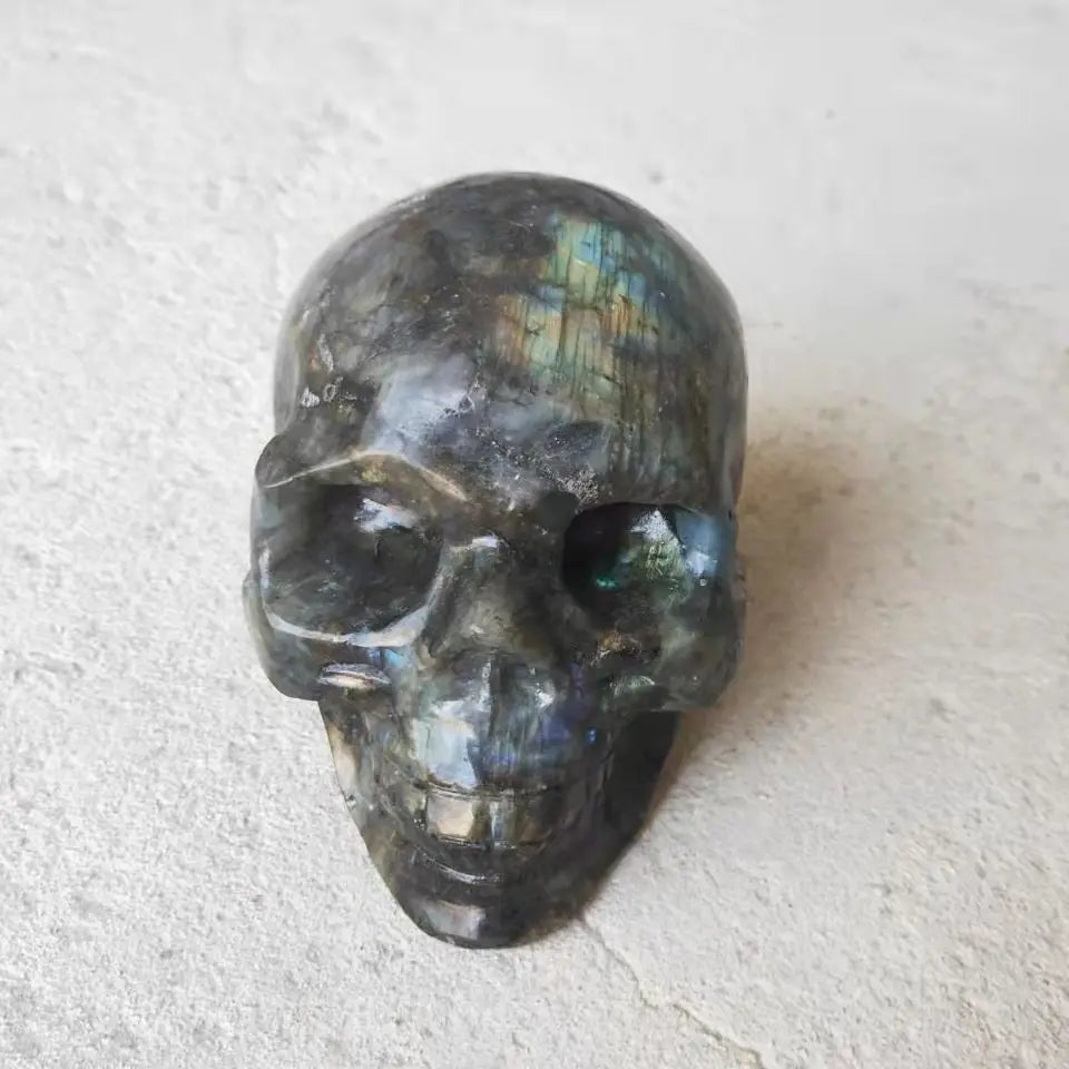 Hand Carved Large Natural Labradorite Crystal Skull Figurine - Healing Stone for Reiki, Witchcraft & Home Decor - Perfect for Meditation, Energy Work & Spiritual Gifts