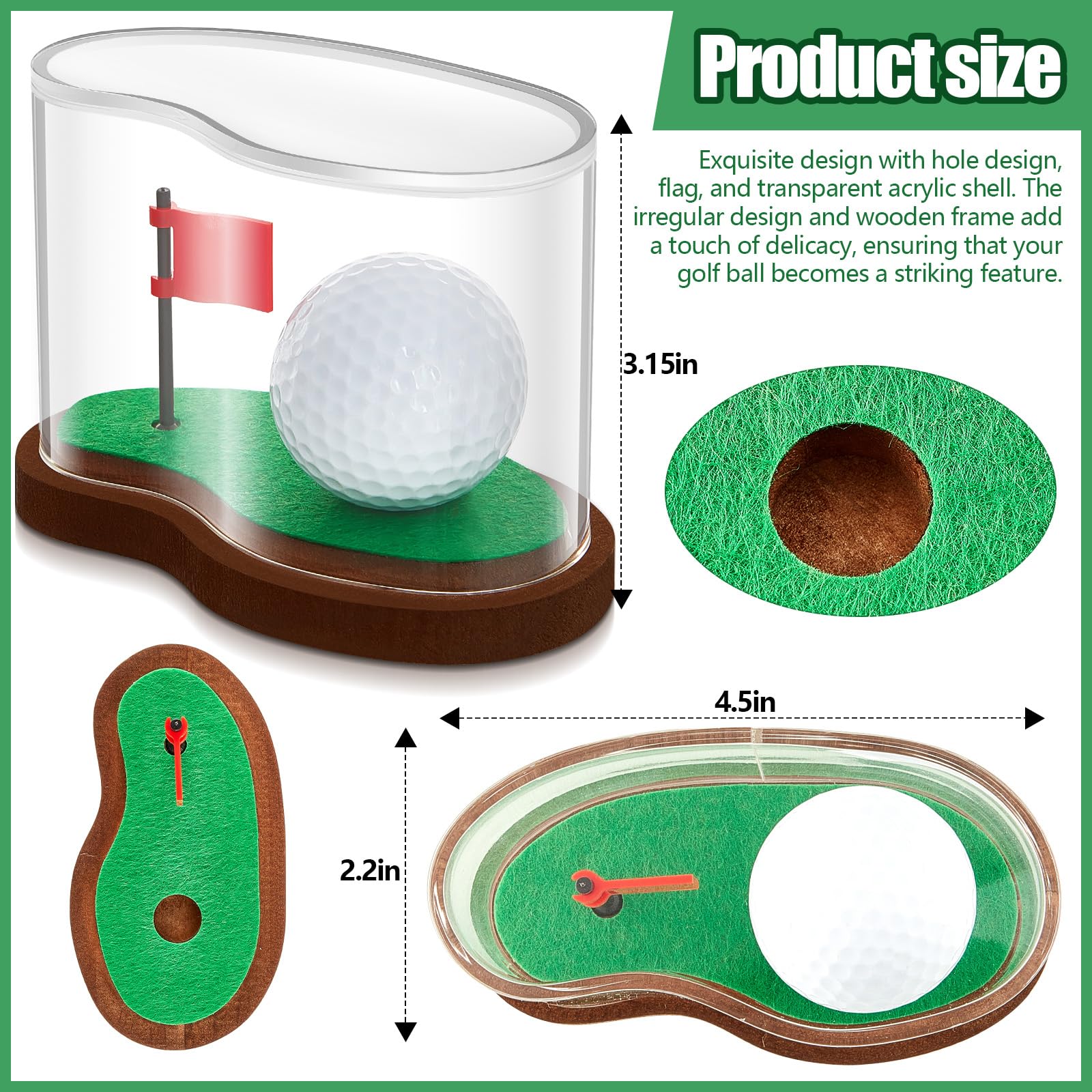 Soaoo Clear Acrylic Golf Ball Display Case with Wood Base & Flag - 3.94 x 2.95 x 3.43 Inches Protective Transparent Holder for Collectible Golf Balls - Perfect for Showcase, Gift, or Home/Office Decoration