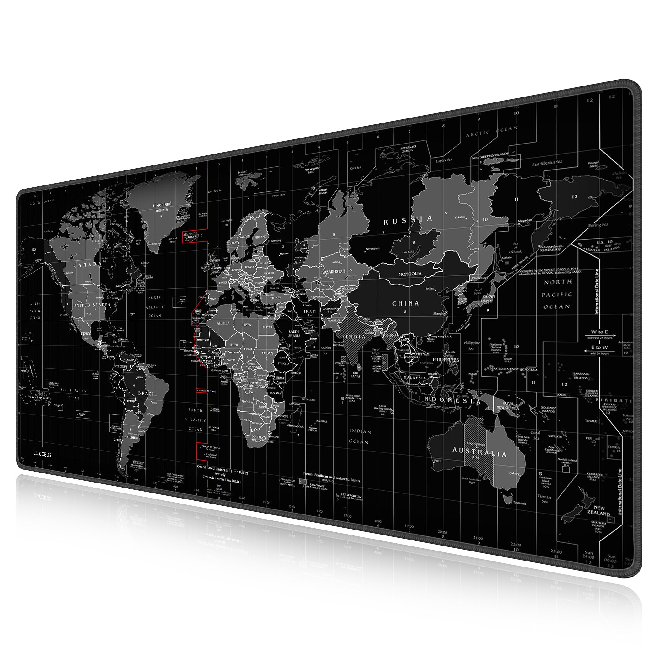 LL-COEUR XXL World Map Mouse Pad - 1400x700x3mm Large Gaming & Office Desk Mat for Laptop, PC - Perfect for Gamers, Work & Study