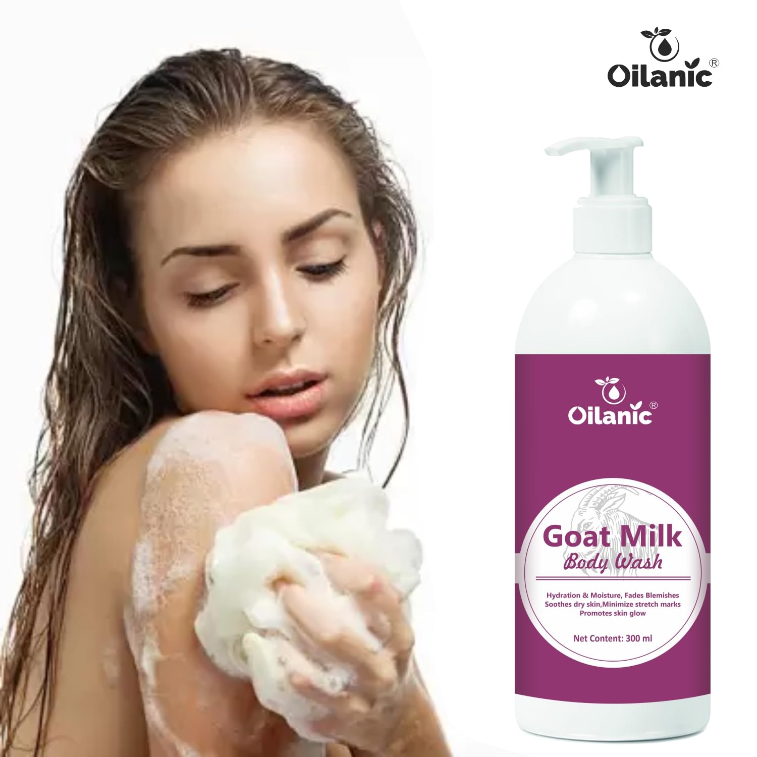 Oilanic Goat Milk Mousse Body Wash - Luxurious Spa Shower Gel for Moisturizing & Whitening Skin Care (Pack of 2 x 300ml) | Perfect for Daily Use & Gift Giving
