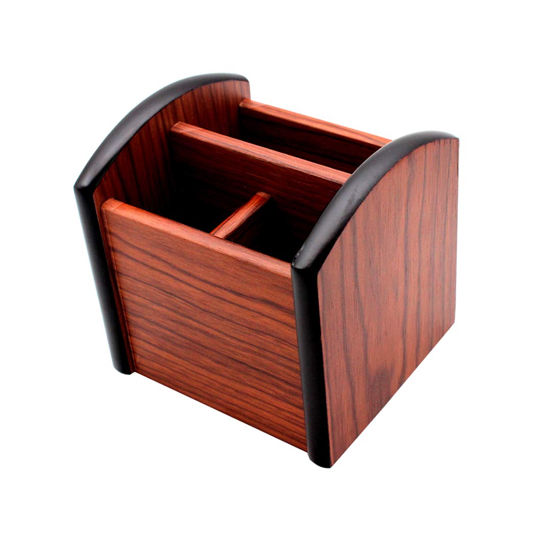 Premium Red Wooden Pen Holder & Desk Organizer - Stylish Desktop Storage Box for Office, Home, or School Use