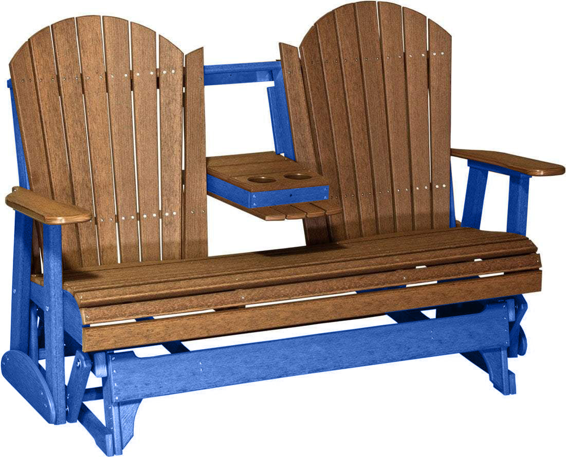 LuxCraft Antique Mahogany 5 ft. Recycled Plastic Adirondack Outdoor Glider Chair - Patio, Garden, Deck & Porch Swing for Relaxing