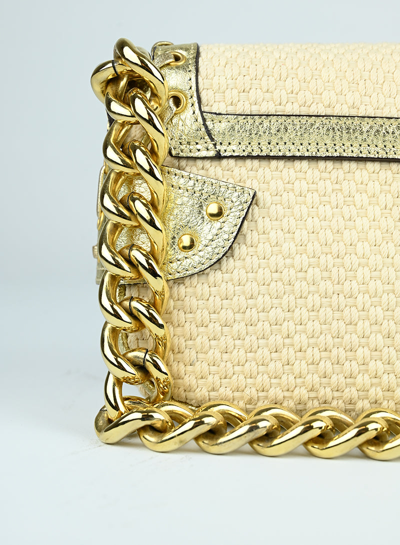 Versace Shoulder Bag in Cream Knit - Elegant Designer Handbag for Women, Perfect for Parties, Work & Everyday Use